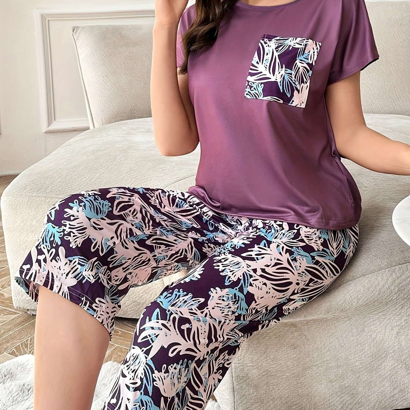 TEMU Women's Bermuda Shorts And Short Sleeve Printed Pajama Set