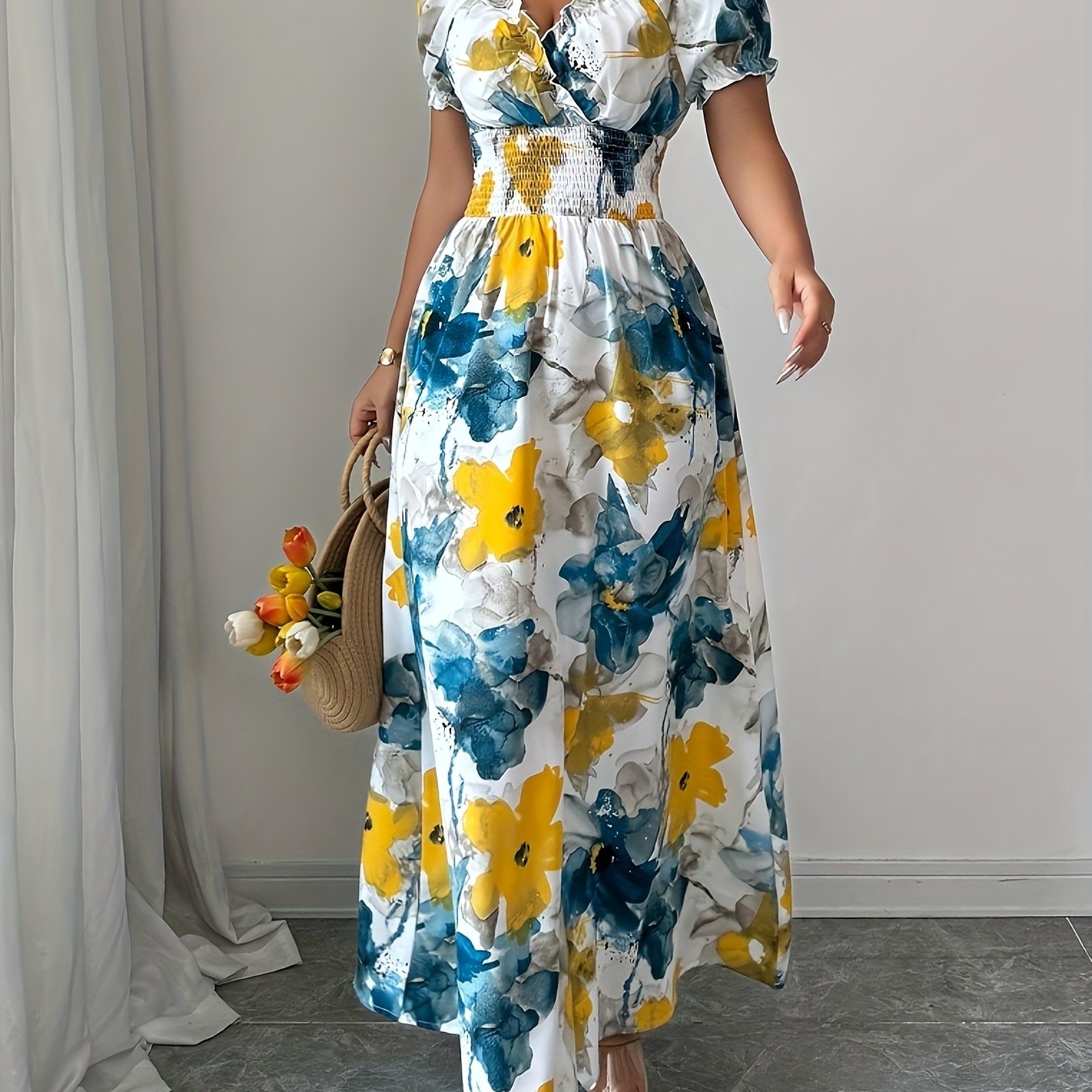 TEMU Fashion Dress With Floral Print And Wrap Design, Model 2151