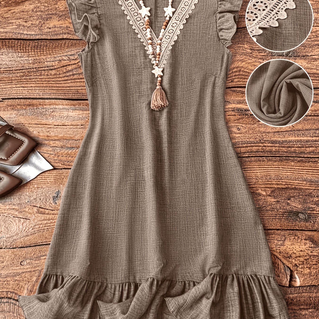 TEMU Elegant Lace V-neck Dress For Women