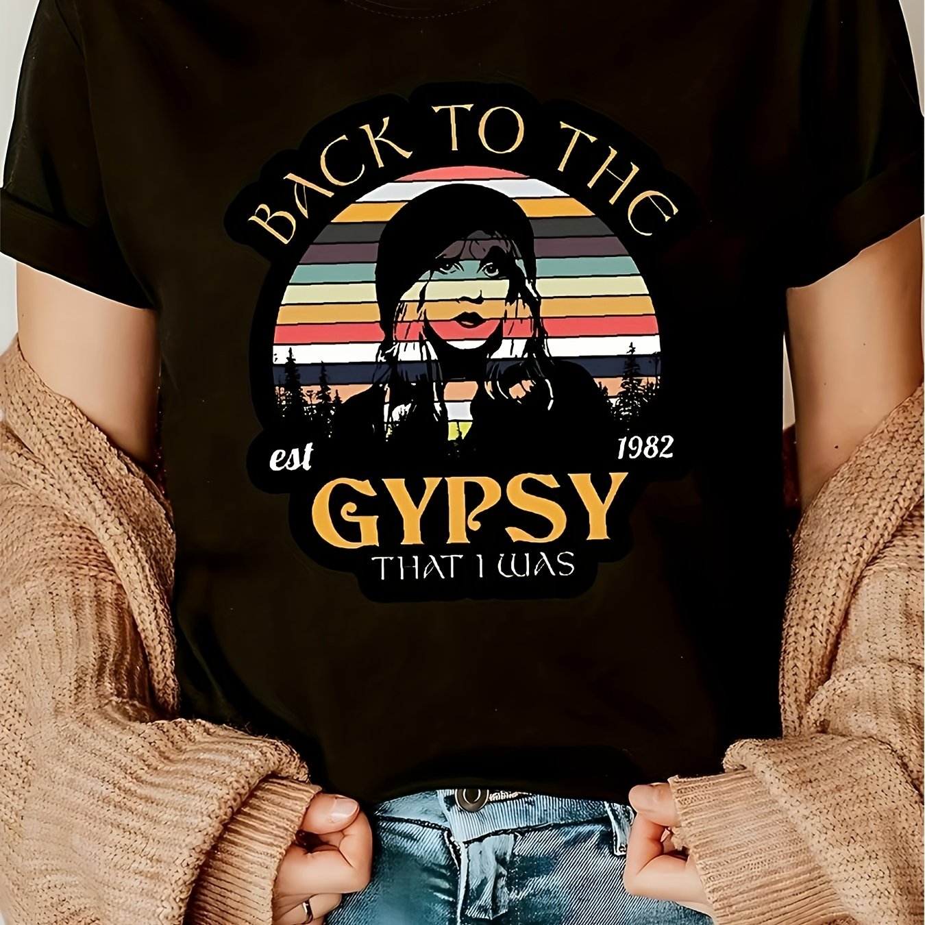 TEMU 1pc Women's & Unisex Vintage Gypsy Blouse T-shirt - Short Sleeve Round Neck Layering Top With Retro , Machine Washable Casual Shirt Suitable For