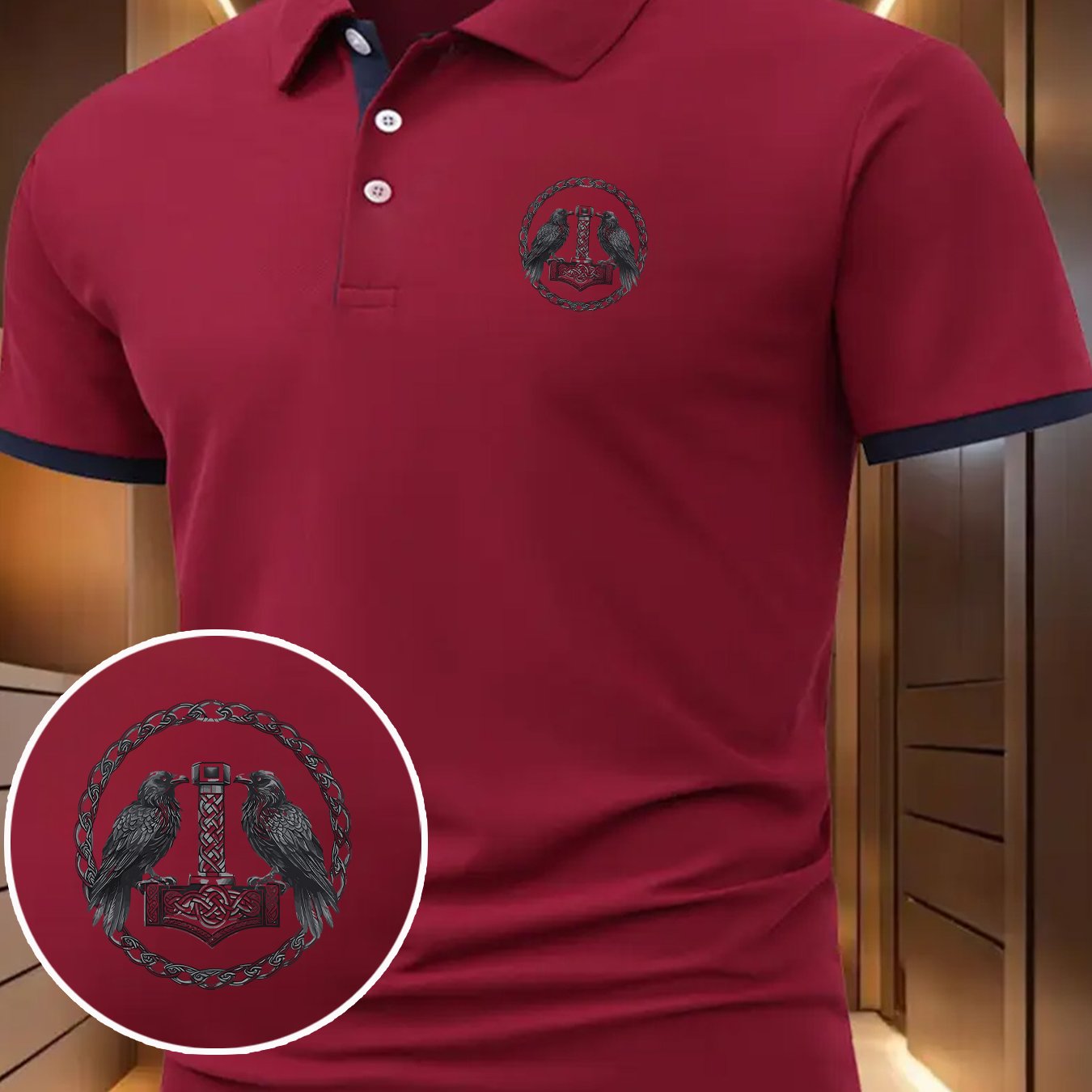TEMU Men's Trendy And Versatile Shirt, Popular European And American 's Hammer And Double , Blue With Red Cuff Details, The In Fashion Taste