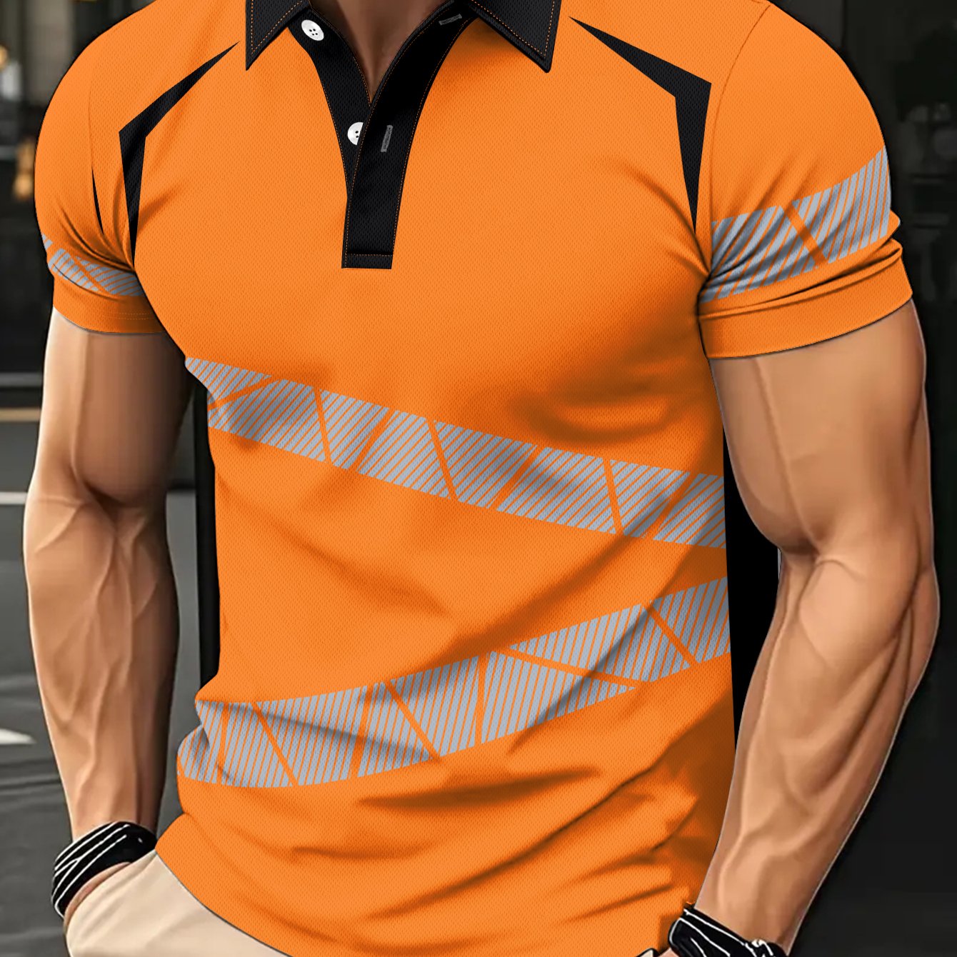 TEMU Men's 3d Printed Short-sleeve Shirt With Twill & Color-block - Breathable Moisture-wicking Button-up Golf Shirt, Suitable For Summer Business