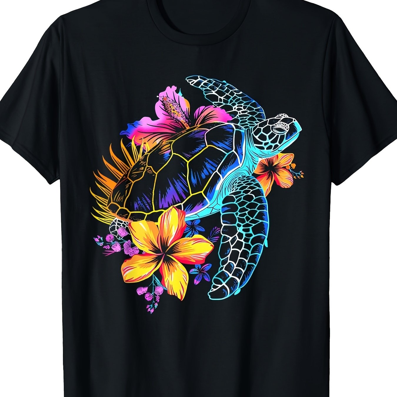 TEMU Plus Size, Sea Turtle Hawaiian Flowers Hawaii Diving Diver T-shirt- T-shirt Gift For And Eld0034 Ideal For Casual Events, Gatherings Or Daily,