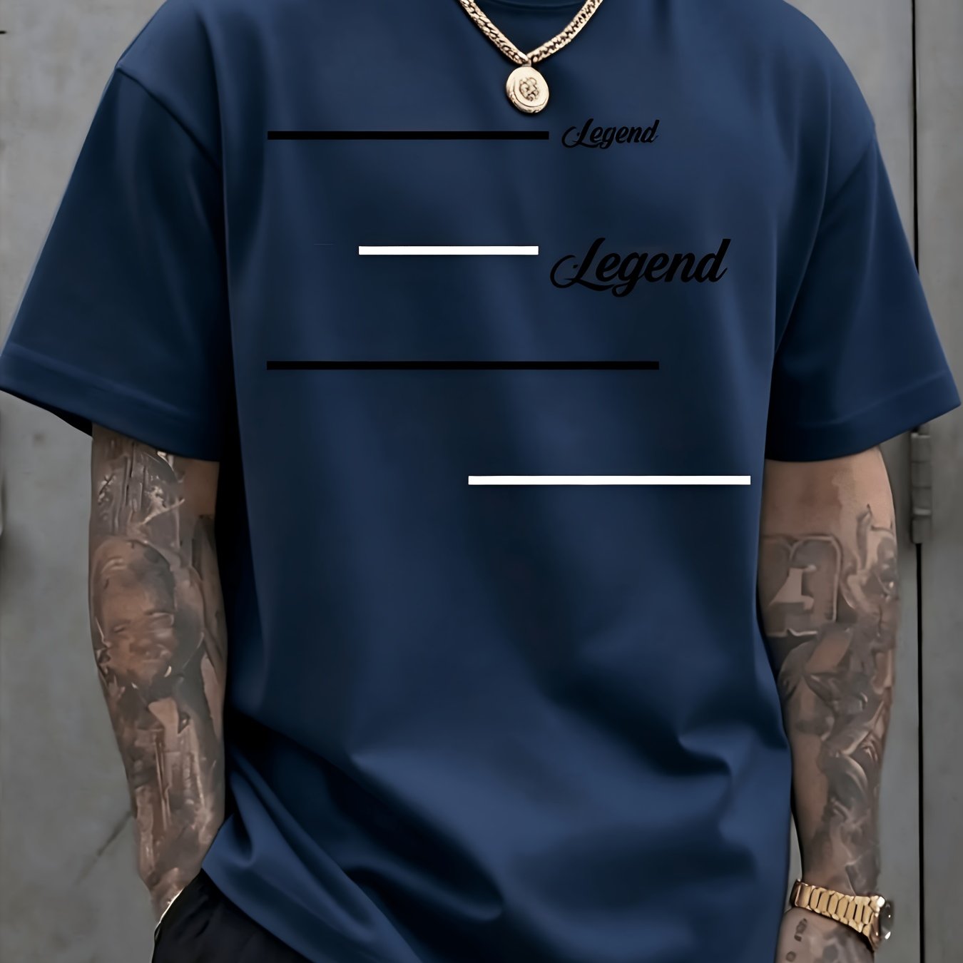 TEMU 2026 Fashion Trend Men's Fashionable Plus Size Round Neck, 180g Heavyweight Pure Cotton Retro Style Versatile Short Sleeve, Suitable For