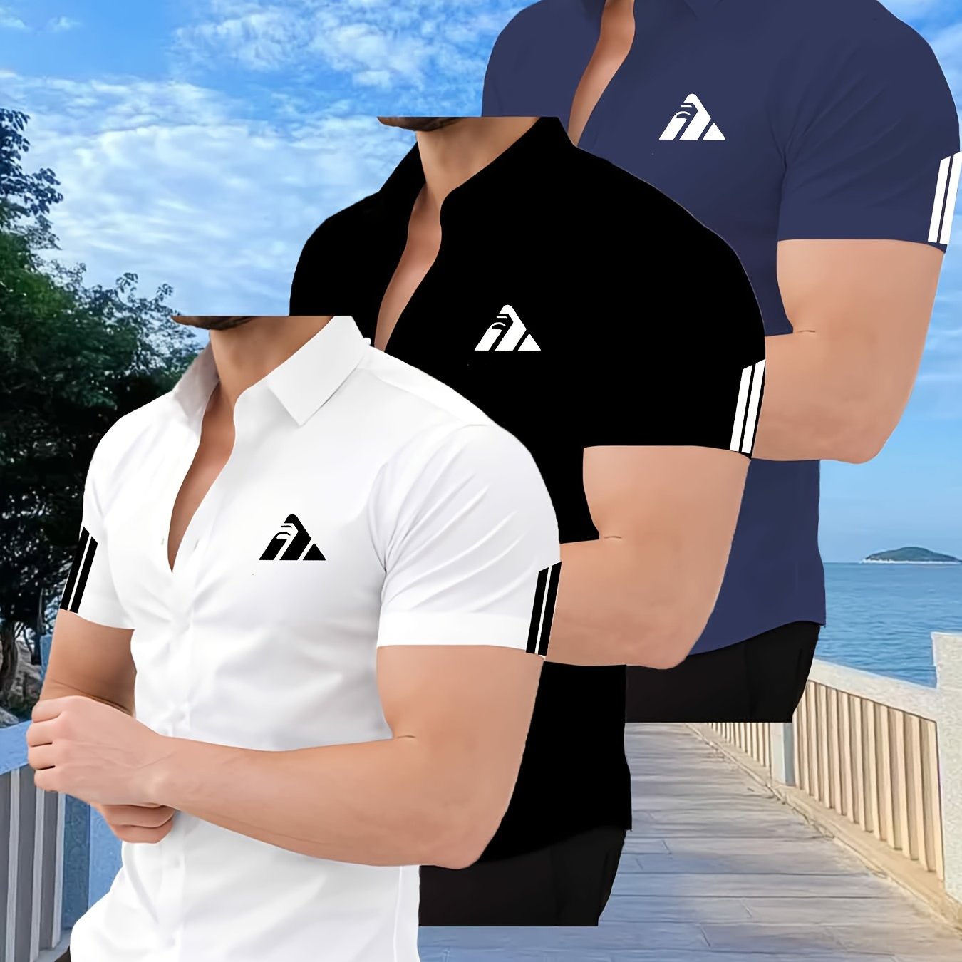 TEMU 3pcs Men' And Versatile Short-sleeve Stretch Slim-fit Wrinkle-resistant Breathable Summer Business Work Shirt