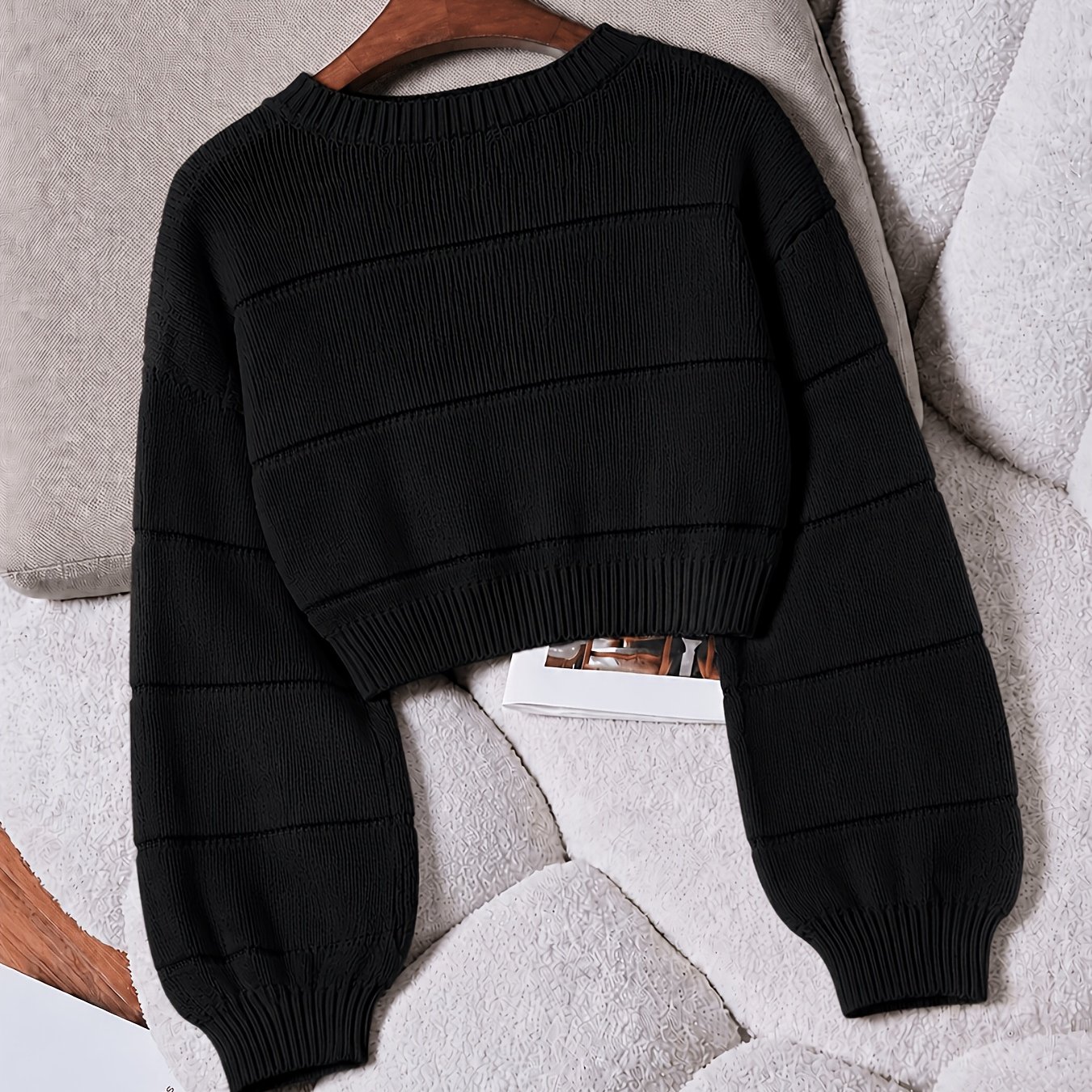 TEMU Solid Color Ribbed Sweater
