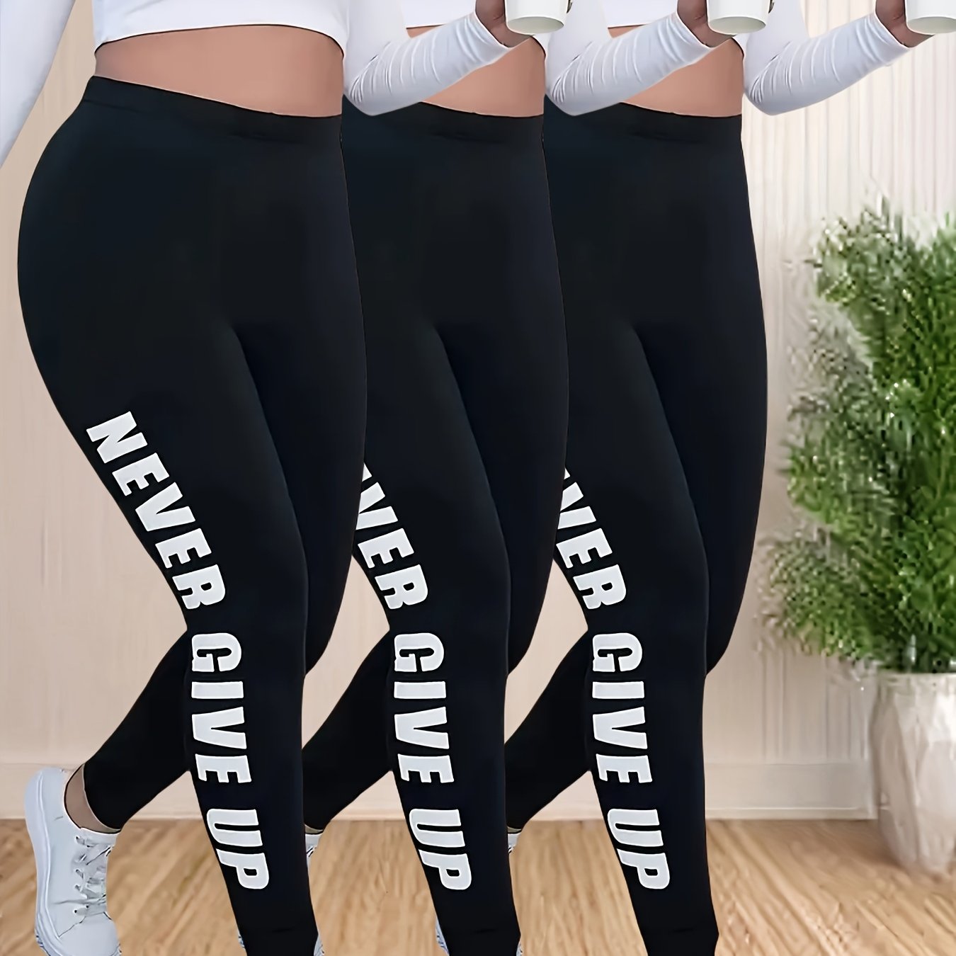 TEMU Plus Size - Plus Size - 3- Size Casual Pants, Print Elastic Stretch Leggings