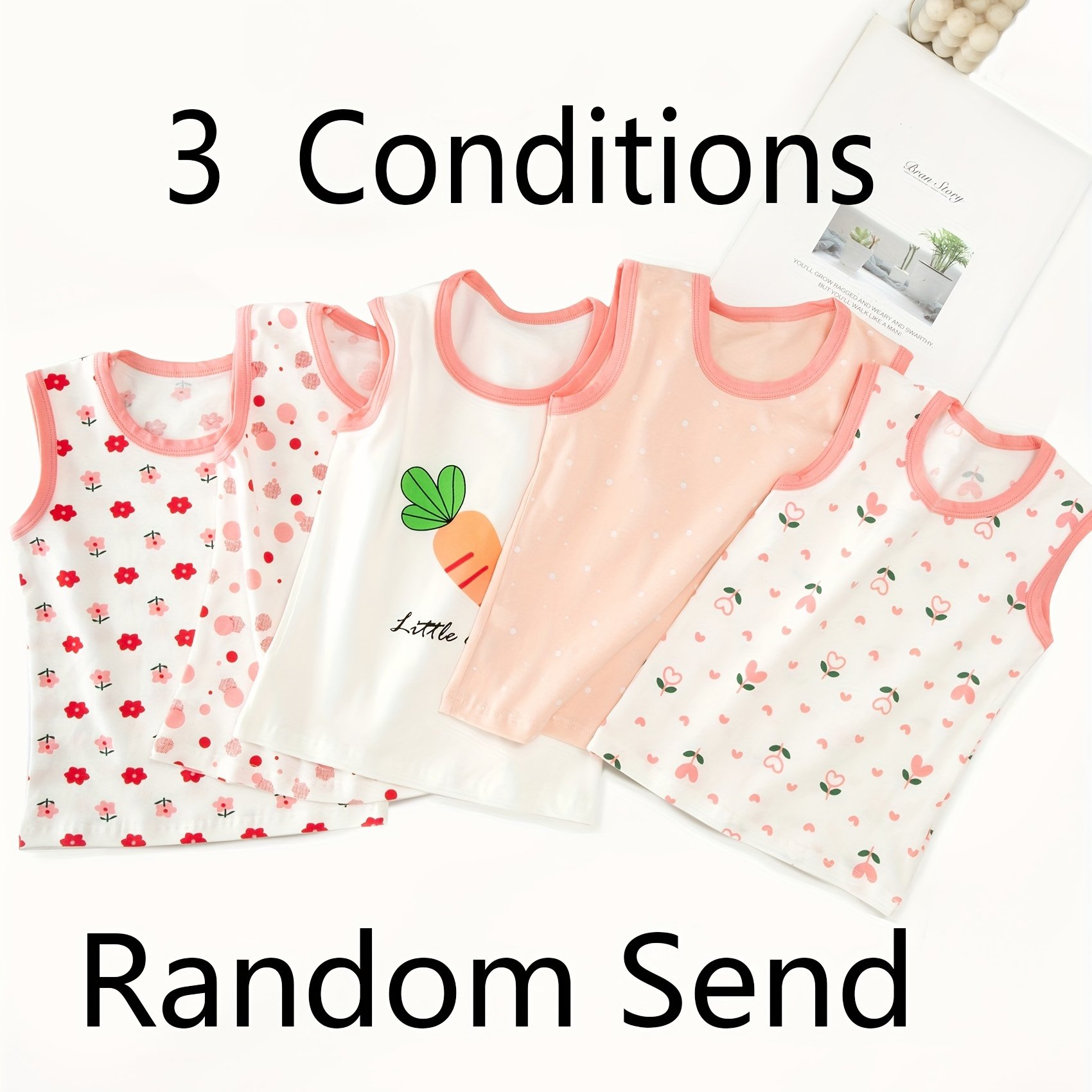 [random Send] Three-piece, Sports Vest Girls Fresh Printed Striped Vest Sweat-absorbing Breathable Girls Undershirt