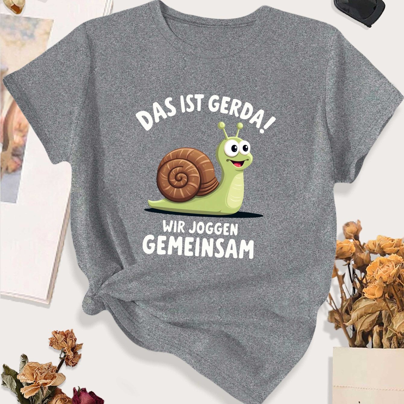 TEMU Lustiges Cartoon-Schnecken-Jogging, großes Damen-Freizeit-Sport-T-Shirt