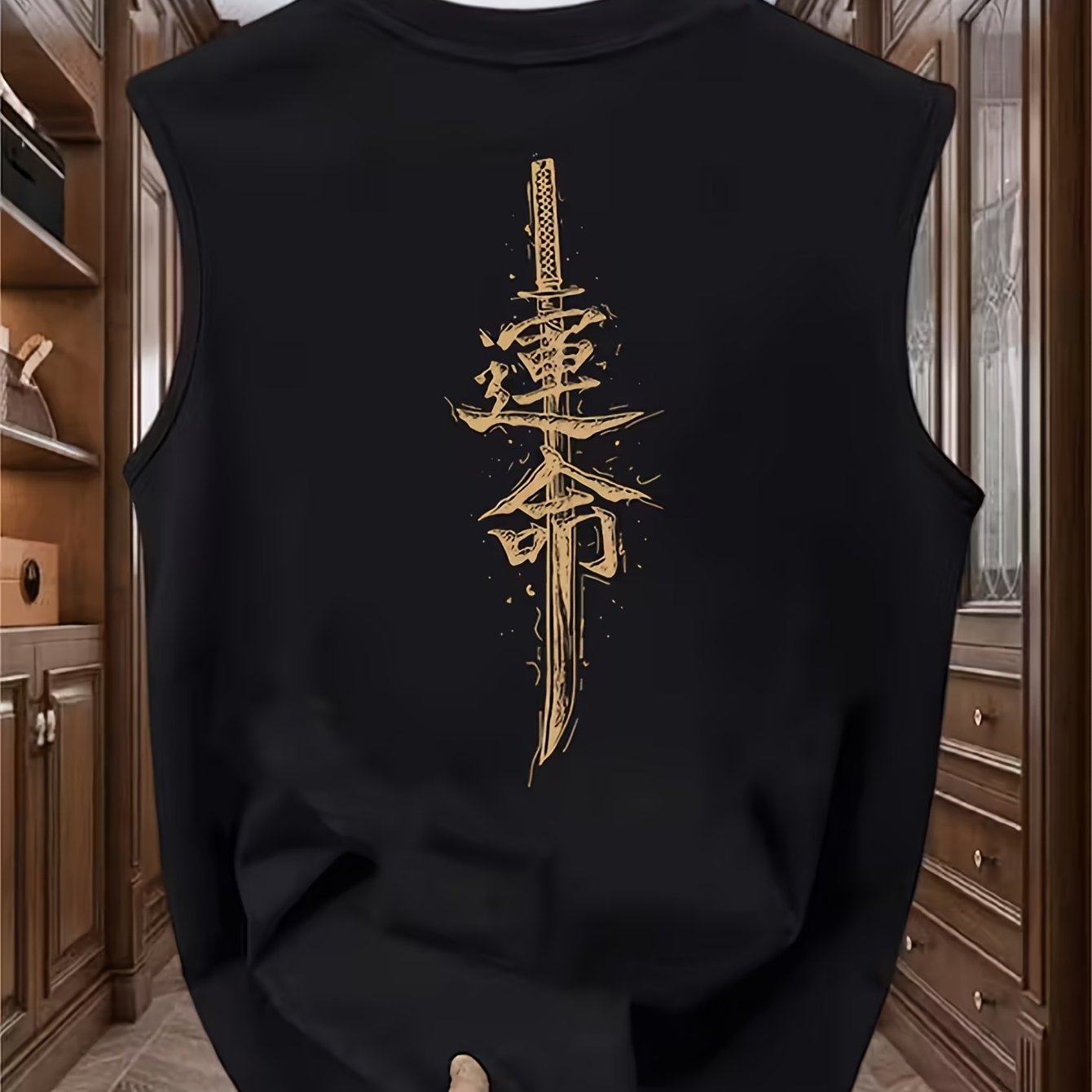 TEMU Relaxed And Comfortable Men's Sleeveless Vest, Printed Top, Lightweight Polyester Fiber, Crew Neck Design, Loose Fit, An For Summer, Vacation,