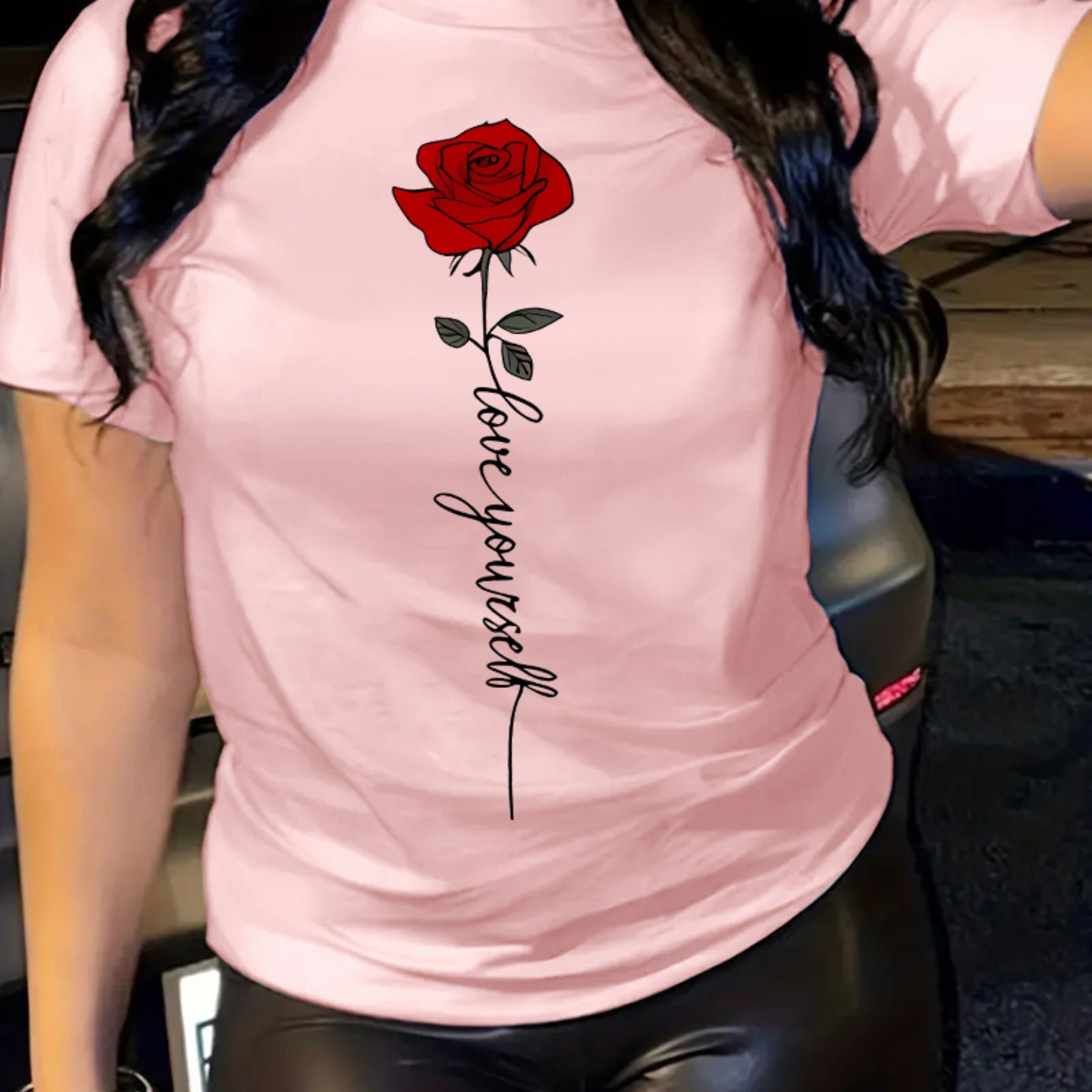 TEMU I Love You, Rose. English Printed Design, Fashionable, Casual, Comfortable Sports Short-sleeve For Women