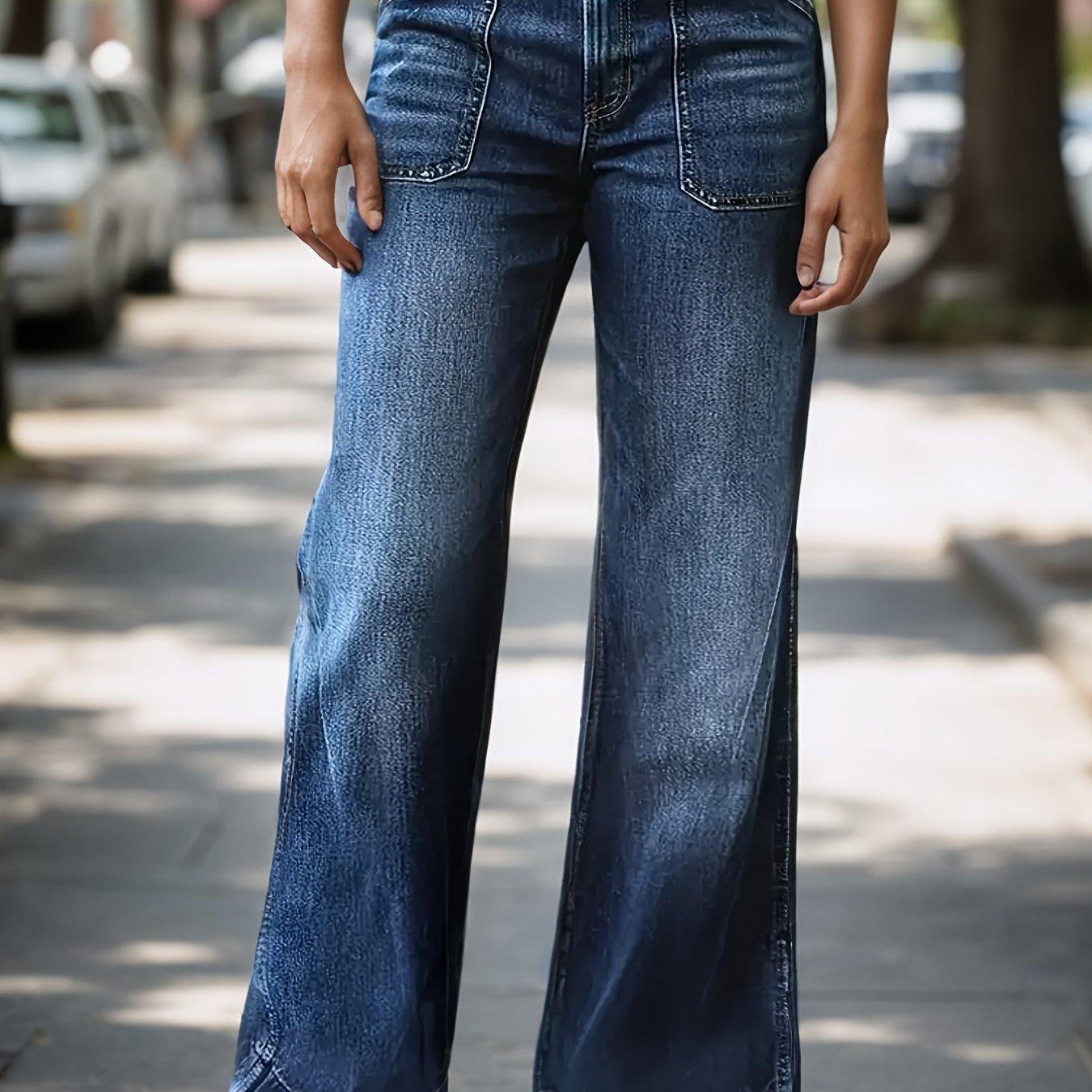 TEMU The For 2025 Features Casual Wide-leg Jeans For Women, Designed With Mid-rise Flares And Pockets, Suitable For Wear