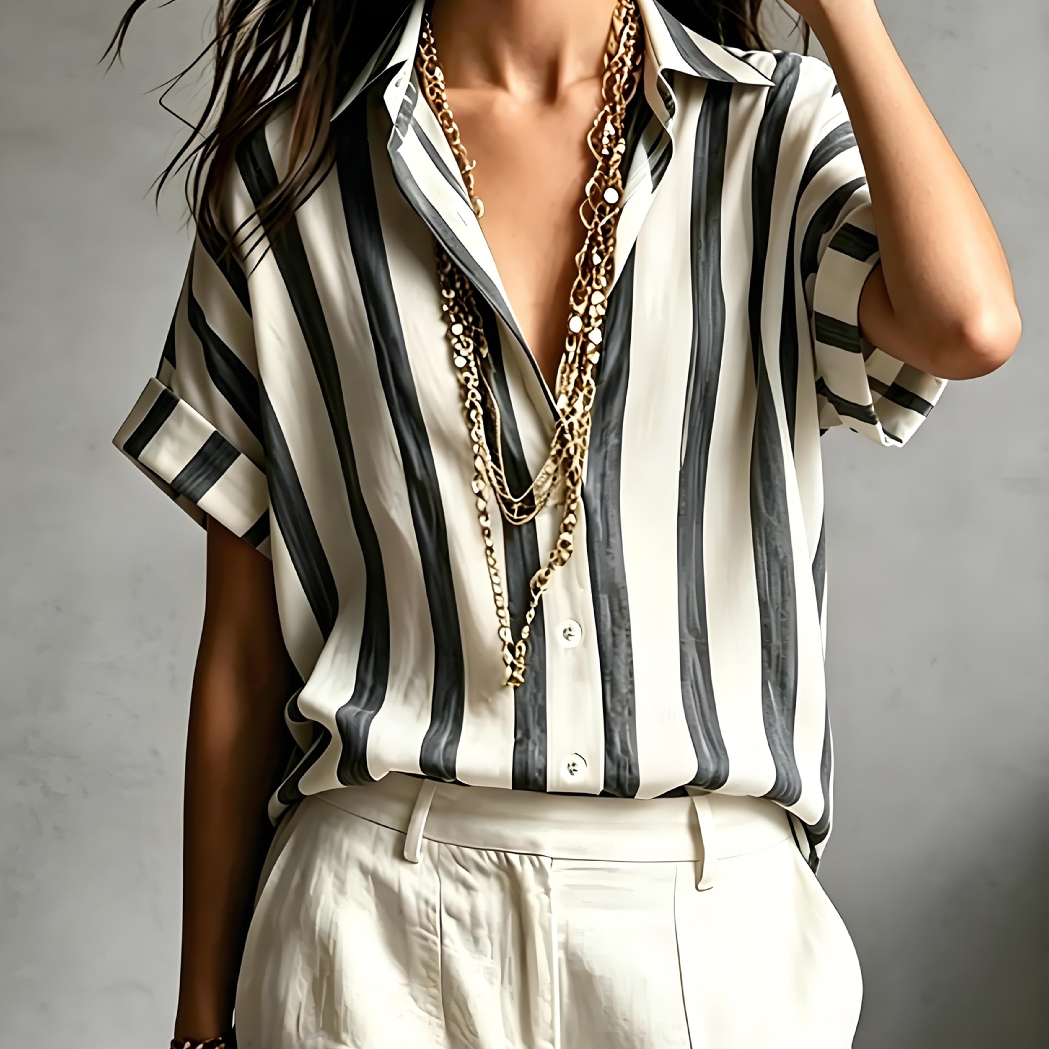 TEMU /summer Fashionable And Elegant Striped Loose- For Women