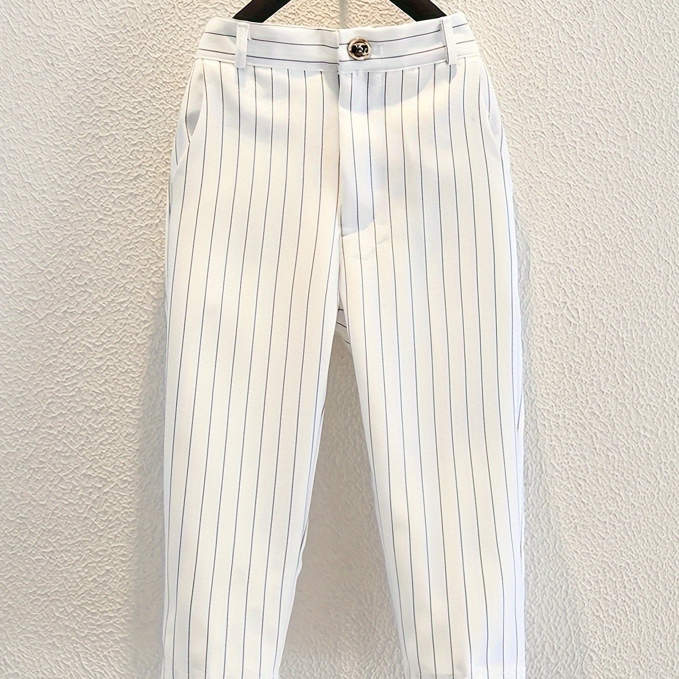 Image of Children Spring Autumn Trousers White Striped Boys' New British Preppy Style Dress Pants School Uniform Long Pants Student Performance Pants, For Outdoor