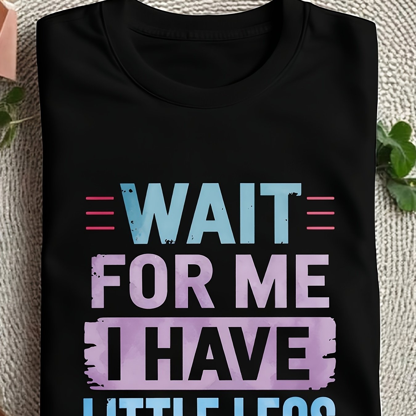 TEMU Plus Size Fun-themed Unisex Round Neck Casual Short Sleeve With " I Have Little Legs" Print, Suitable As A Gift For Petite - Unisex Holiday Gift