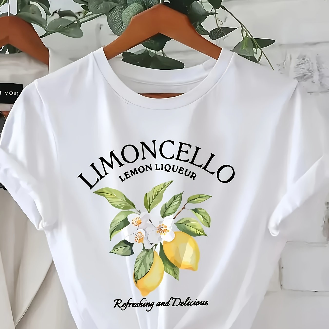Image of Women's Lemon Print T-shirt - Short Sleeve Round Neck Stretchy Blouse Top With Lemon | Machine Washable Opaque Suitable For Spring Summer Casual Wear, Everyday Outfits & Lemon-themed Outfits