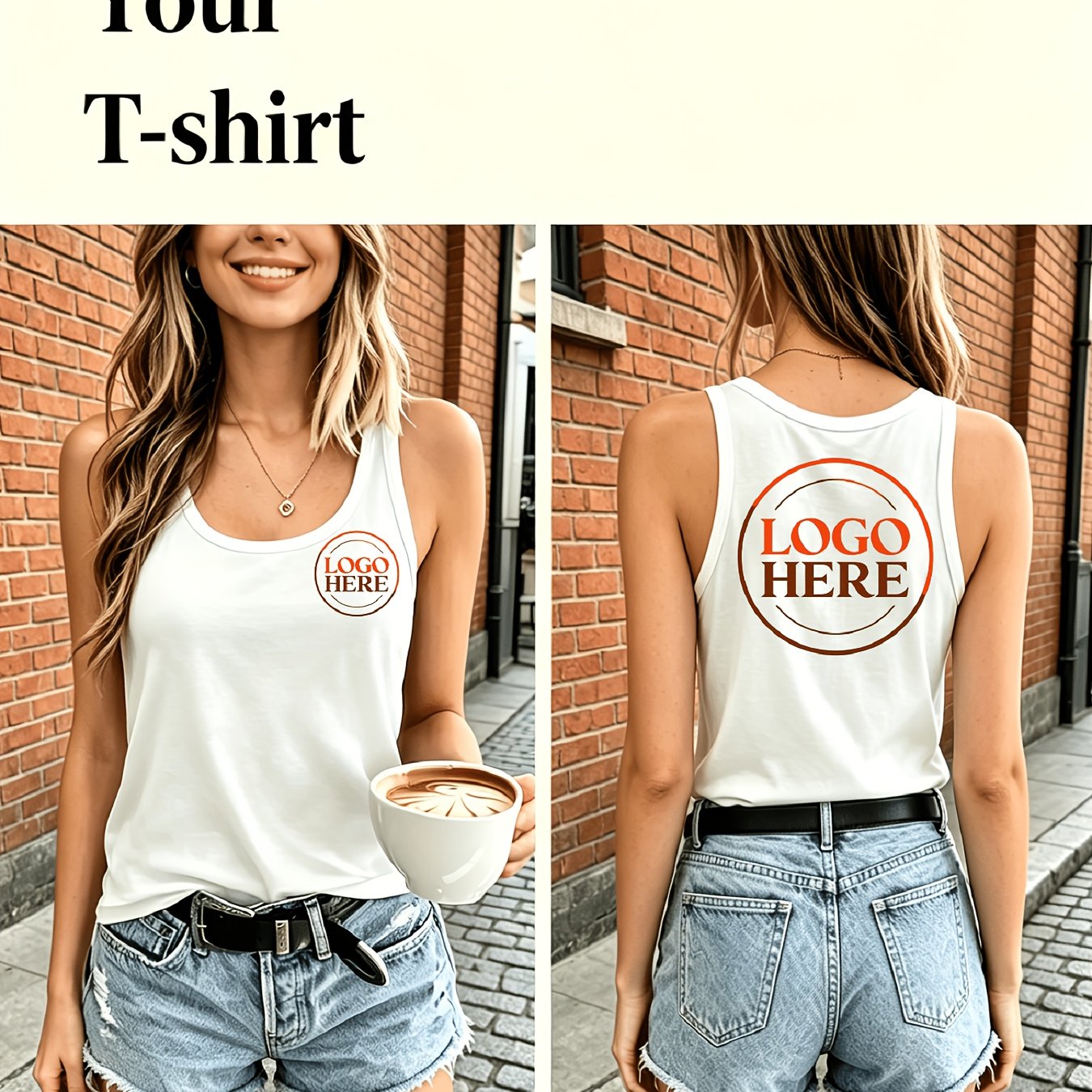 TEMU Customized Printed Sleeveless Women's T-shirt And Vest, Suitable For Daily Casual Wear, Multifunctional And Fashionable Style, Front And Back