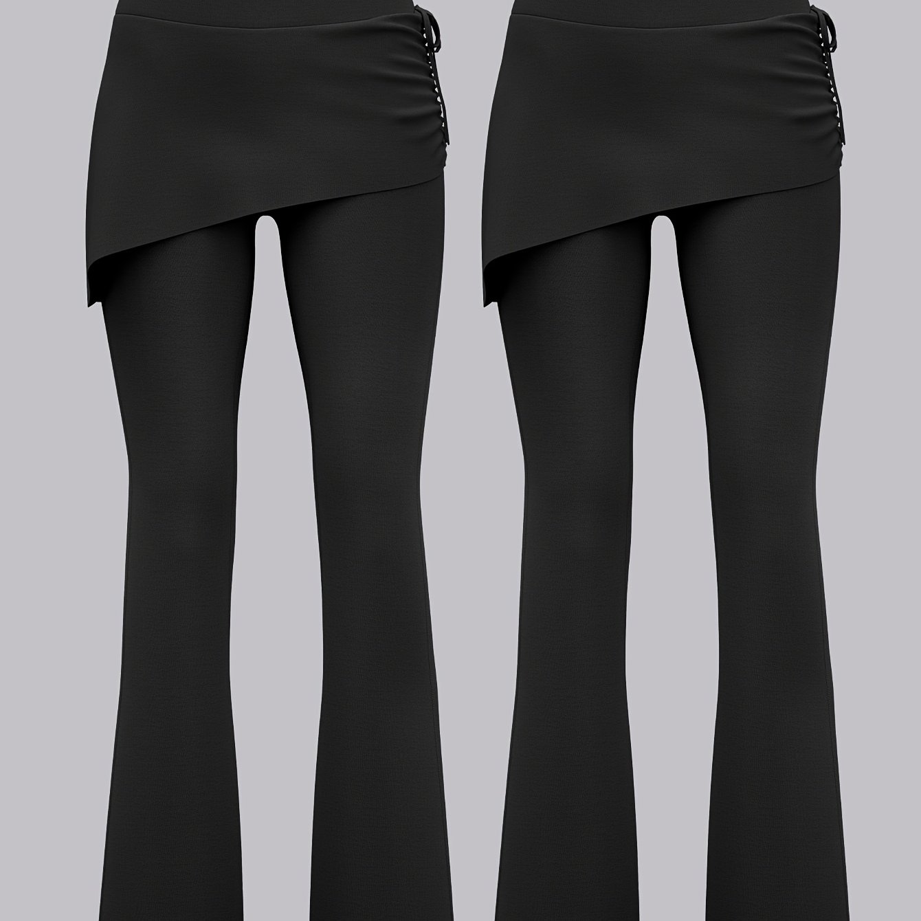 Image of 2pcs Ladies For Sports Drawstring Flared Skirt Pants Micro Flare Design High Waist And Hip Lift Suitable For Sports Running Yoga Fitness
