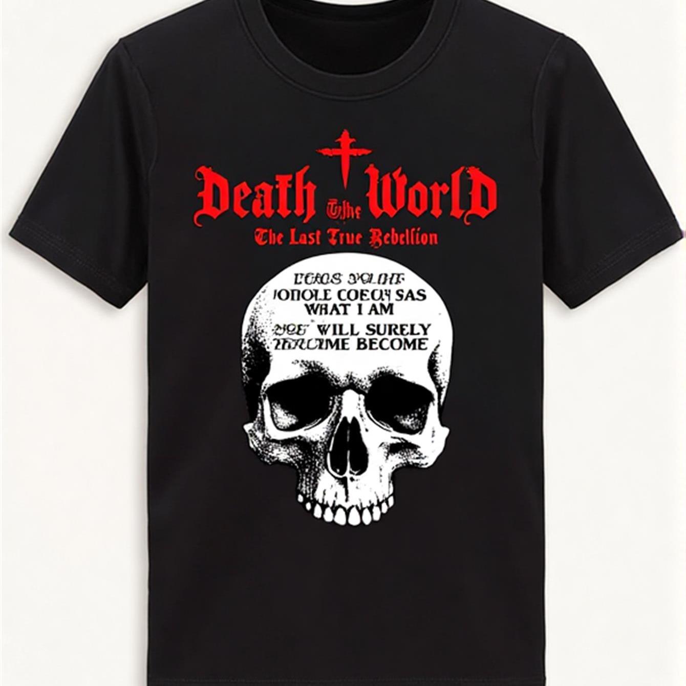 Men's Dark Aesthetic Skull & T-shirt With Death Quote | Loose Neck, Casual Wear, Sizes S-5xl () - Edgy Christian-inspired Streetwear Design