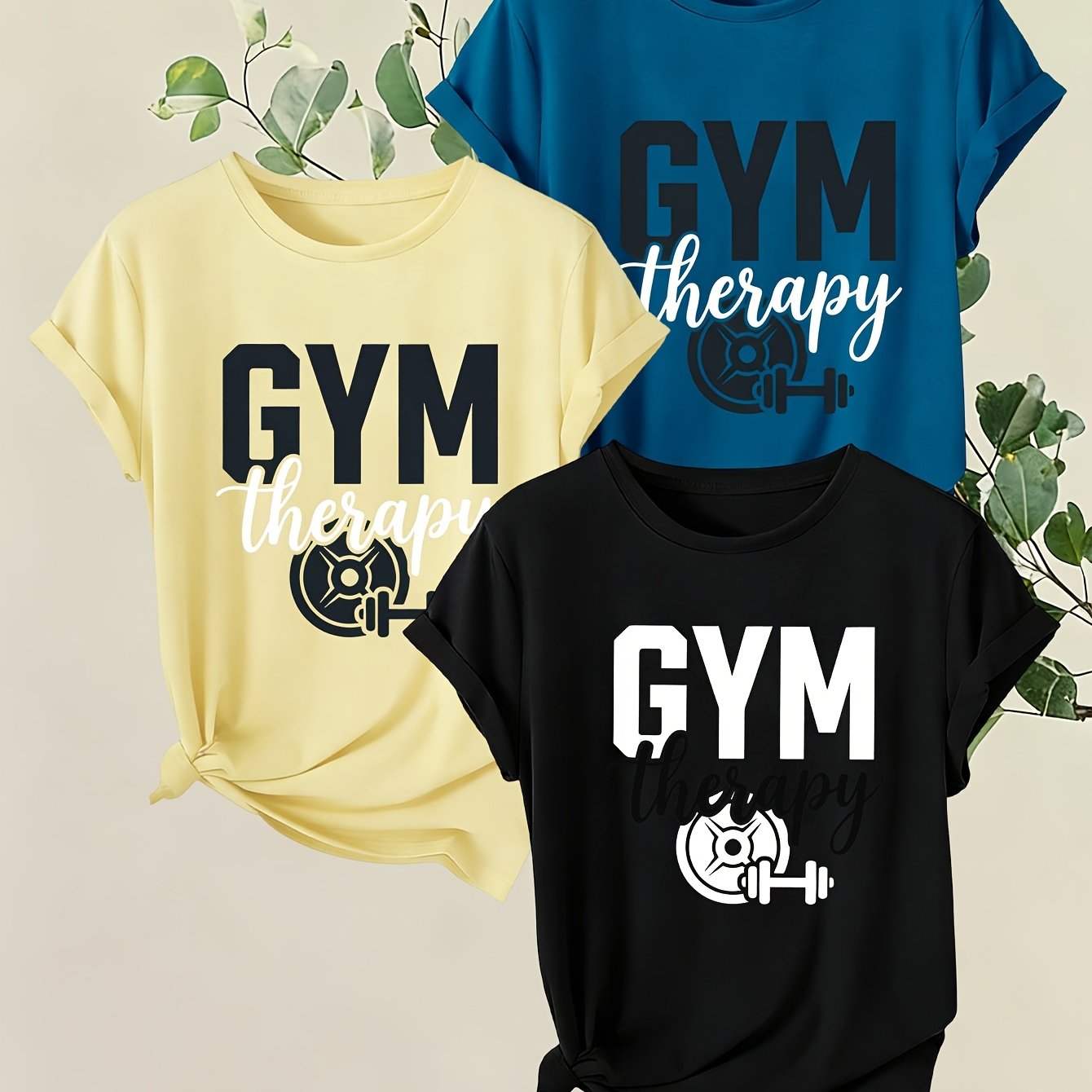 TEMU 3pcs Set, Multiple Colors , Women's Round Neck Short Sleeve, Relax Print, Spring/summer Y , Quick-drying Breathable T-shirt
