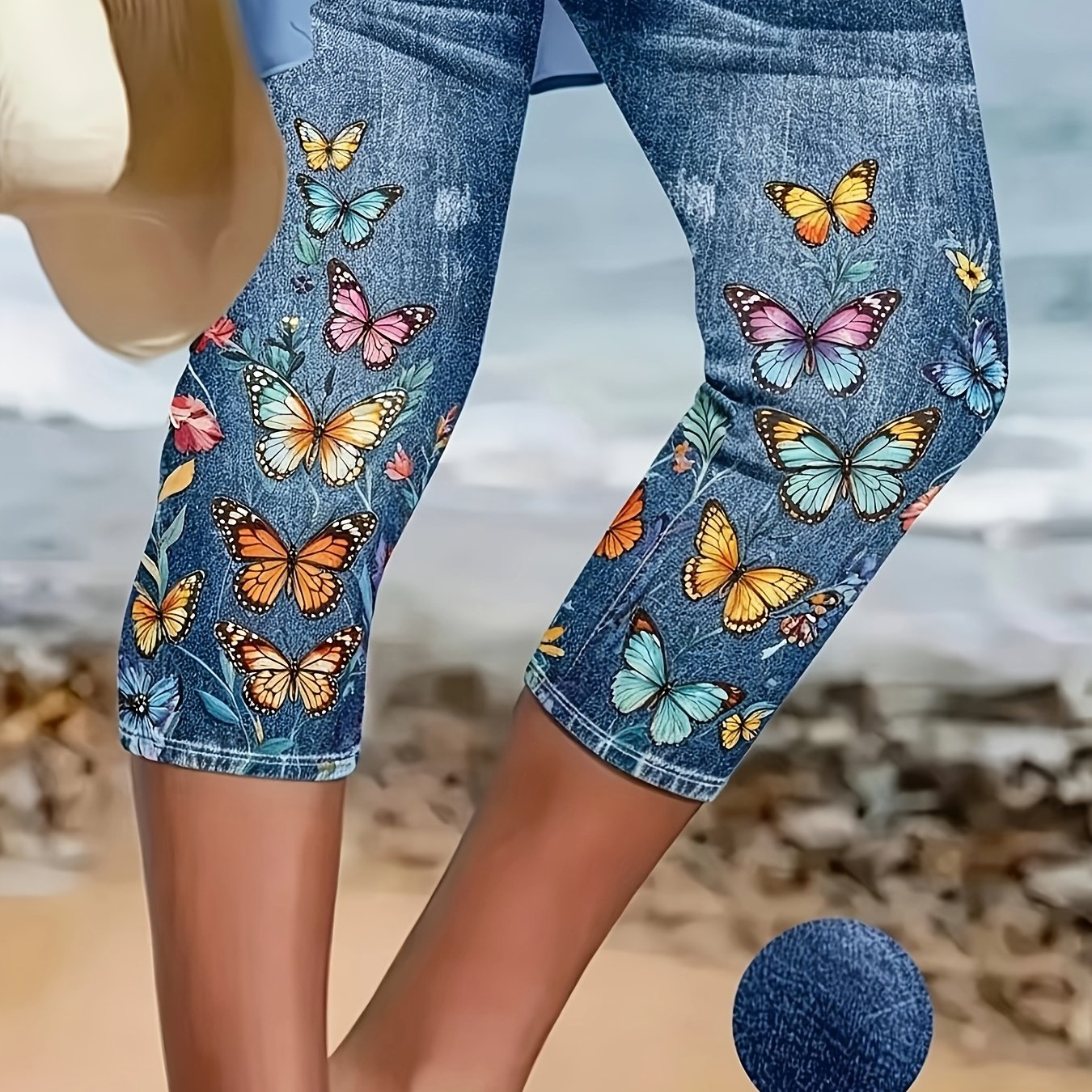 TEMU Women's Print Shorts - Stretch Mid-length Style, Suitable For Spring And Summer Casual Beach Wear, , Beach Casual Outfit | Printed Shorts |