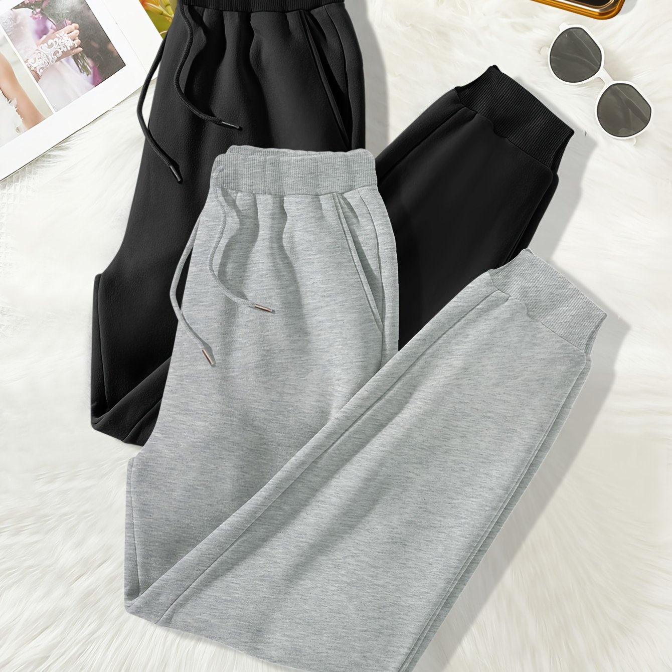 TEMU 2pcs Plus Size Solid Color Casual Sports Sweatpants For Fitness And, 2026 Autumn And Winter New Style, Loose And Thick