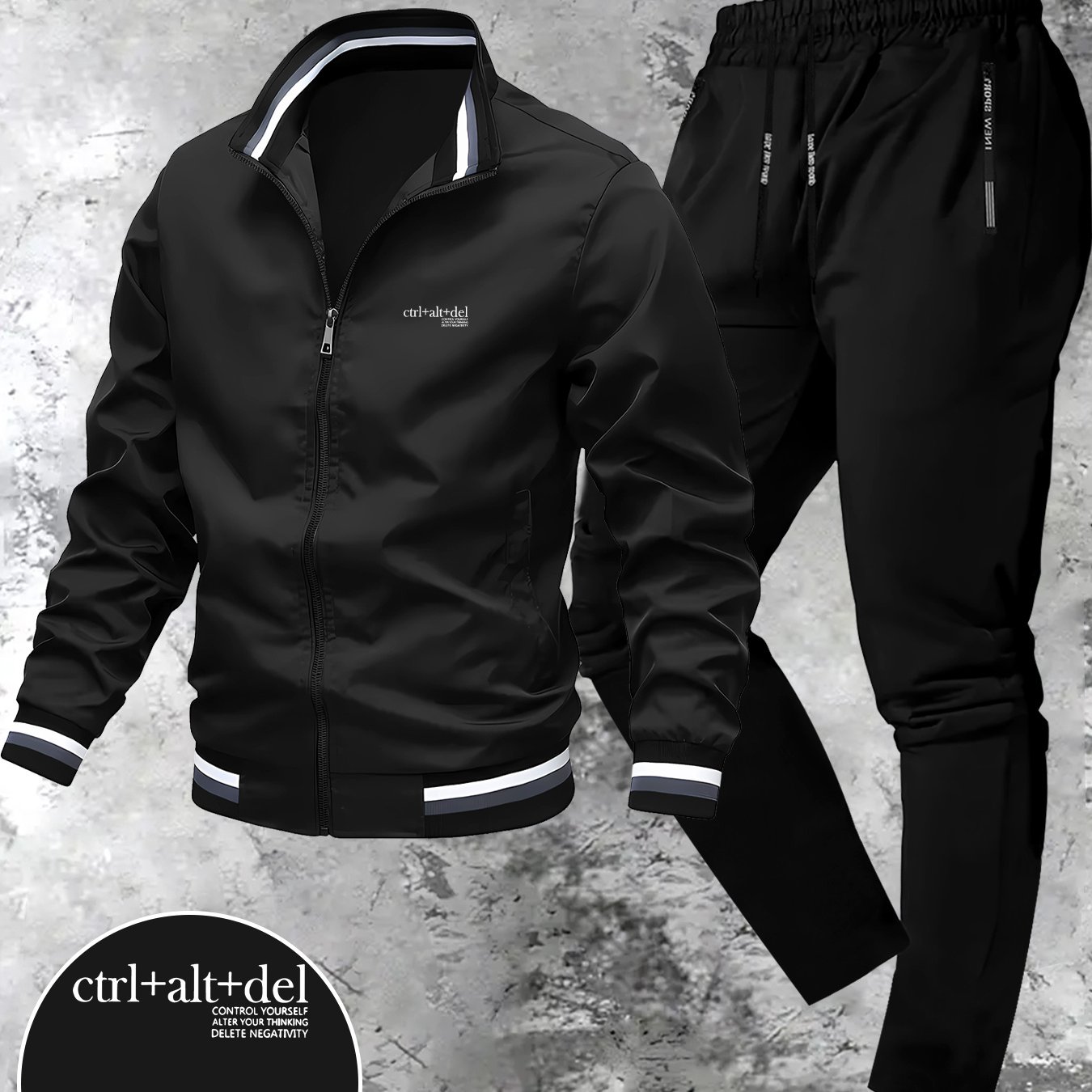 TEMU Men's Popular Autumn And Jacket Two-piece Set, Easy Striped Design Casual Suit, Youth Casual Sports Baseball Uniform Collar Jacket Suit