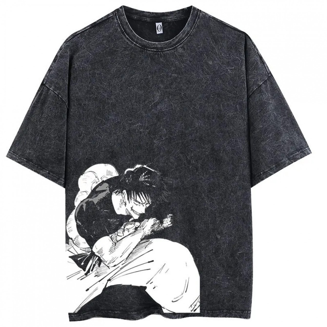 TEMU 'men Streetwear Washed Denim Acid Oversized T Shirt Japanese Anime Retro T-shirt Summer Cotton Short Sleeve Tees