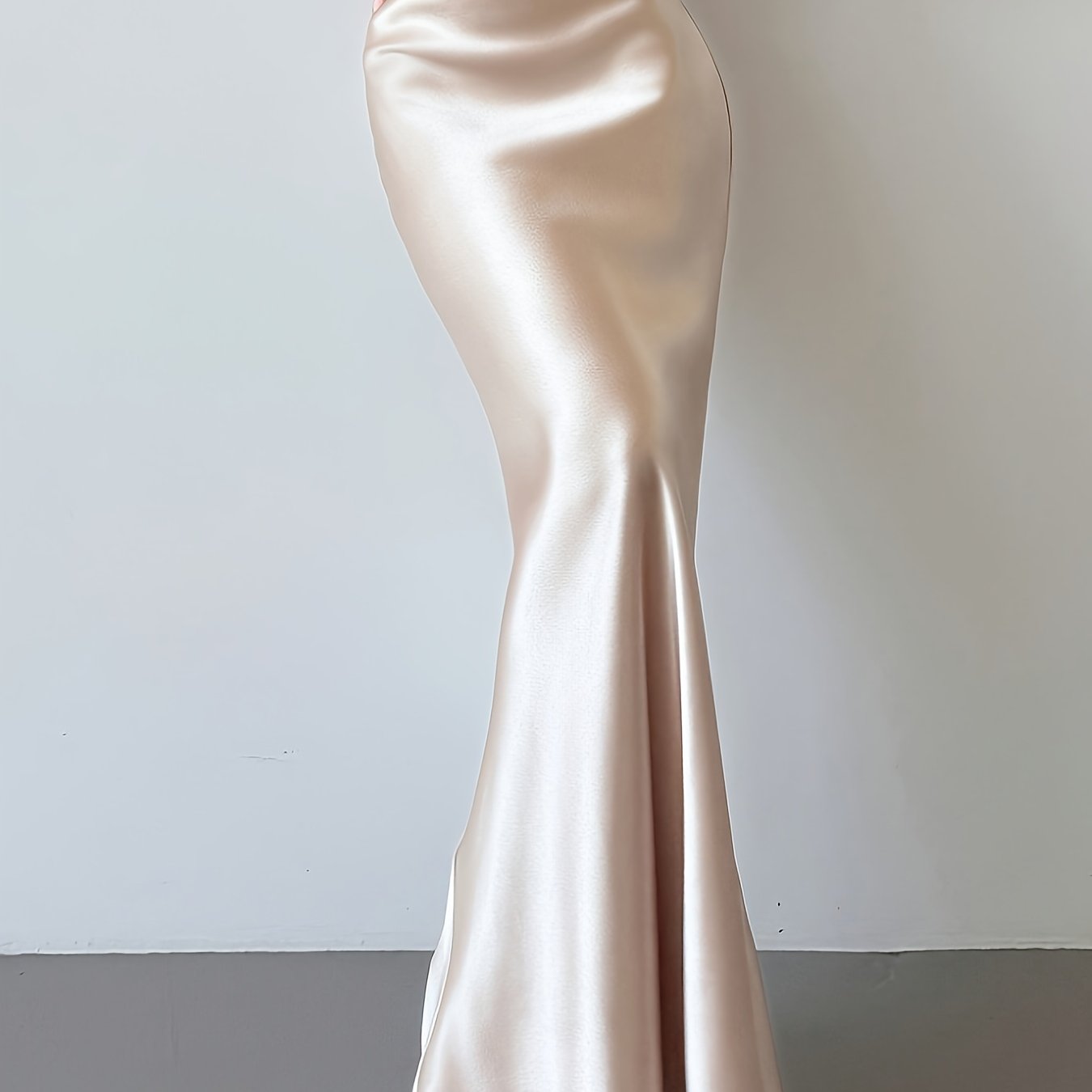 TEMU Women's Elegant And Gentle Commuter Style High-gloss Solid Color High-waist Mermaid Long Skirt, Versatile For , Suitable For Work And Daily Wear