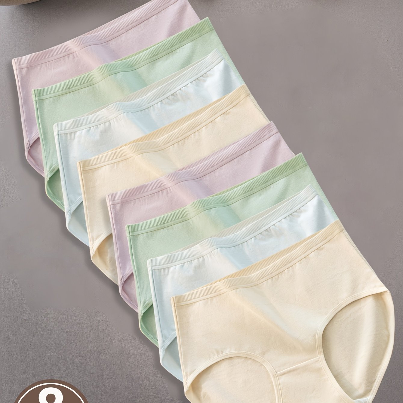 8pcs Solid Color High-waisted Panties, Breathable And Comfortable With Ribbed Waistband, Simple Women's Briefs