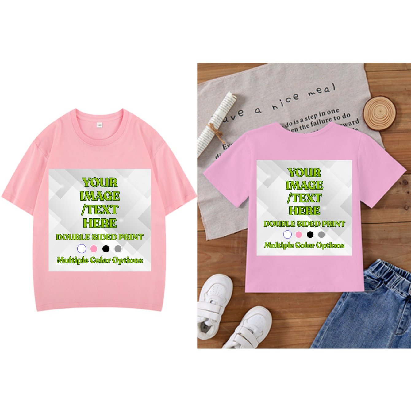 Image of Cotton Boys T-shirt Personalized Double Side Print Pure Cotton Children's Tshirt - Add Your Image - Unisex Kids Size - Solid Crew Neck Short Sleeve Tee Soft Comfortable Casual Sportswear