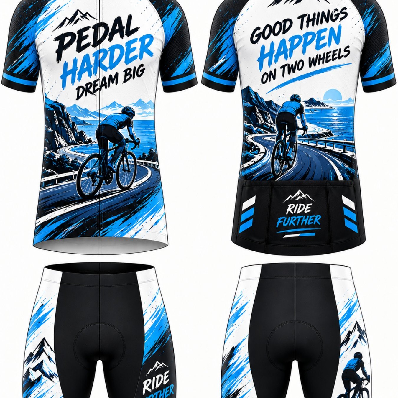 Image of Men's 2pcs Outdoor Sports Short Sleeve Cycling Suit, Breathable Quick-dry Lightweight Road Riding Outfit With Elastic Waistband For Long-distance Cycling And