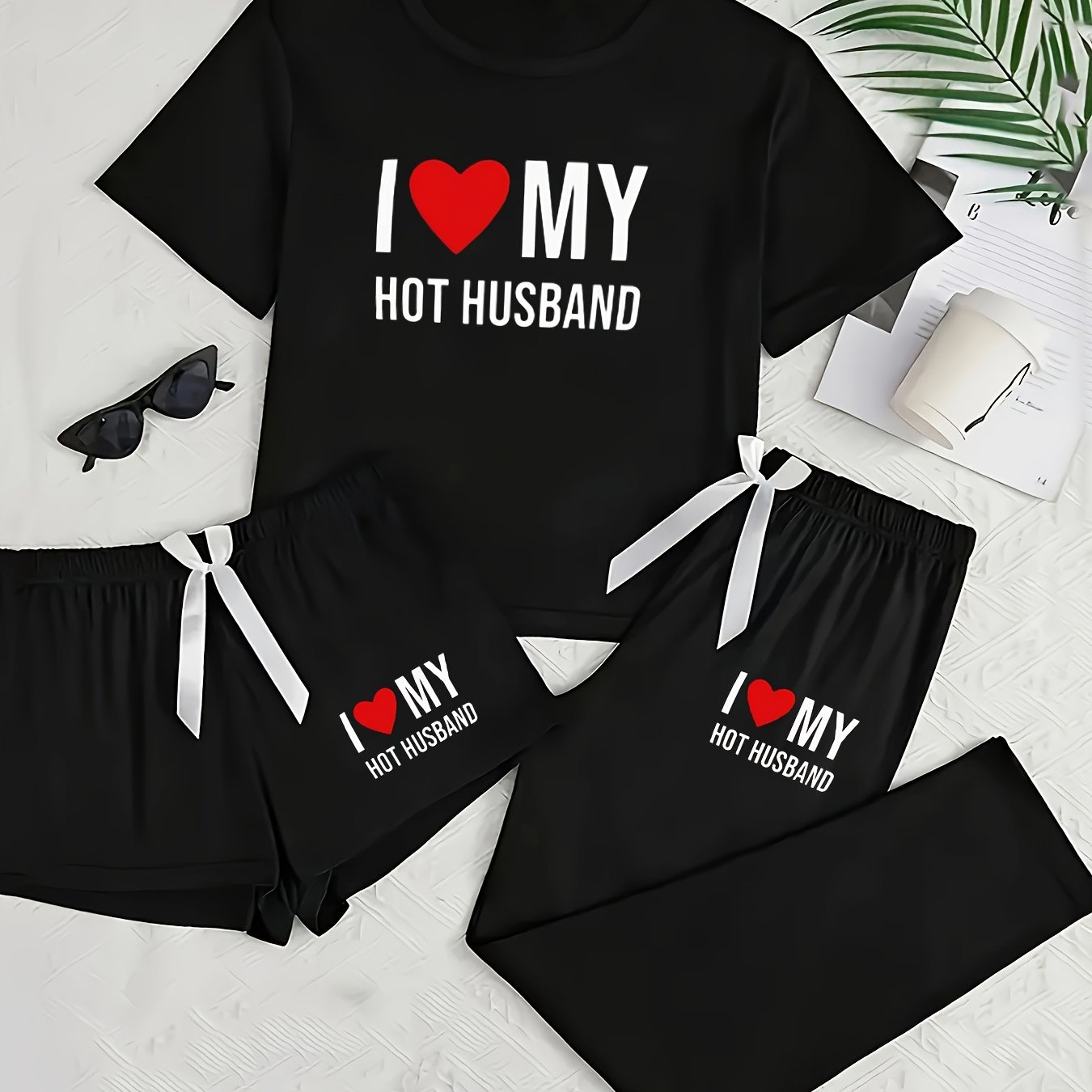 TEMU Plus Size Women' Pajamas 3pcs Set Of Short Sleeves   Shorts   Trousers, Comfortable And Fashionable Travel Loungewear Worn Outside