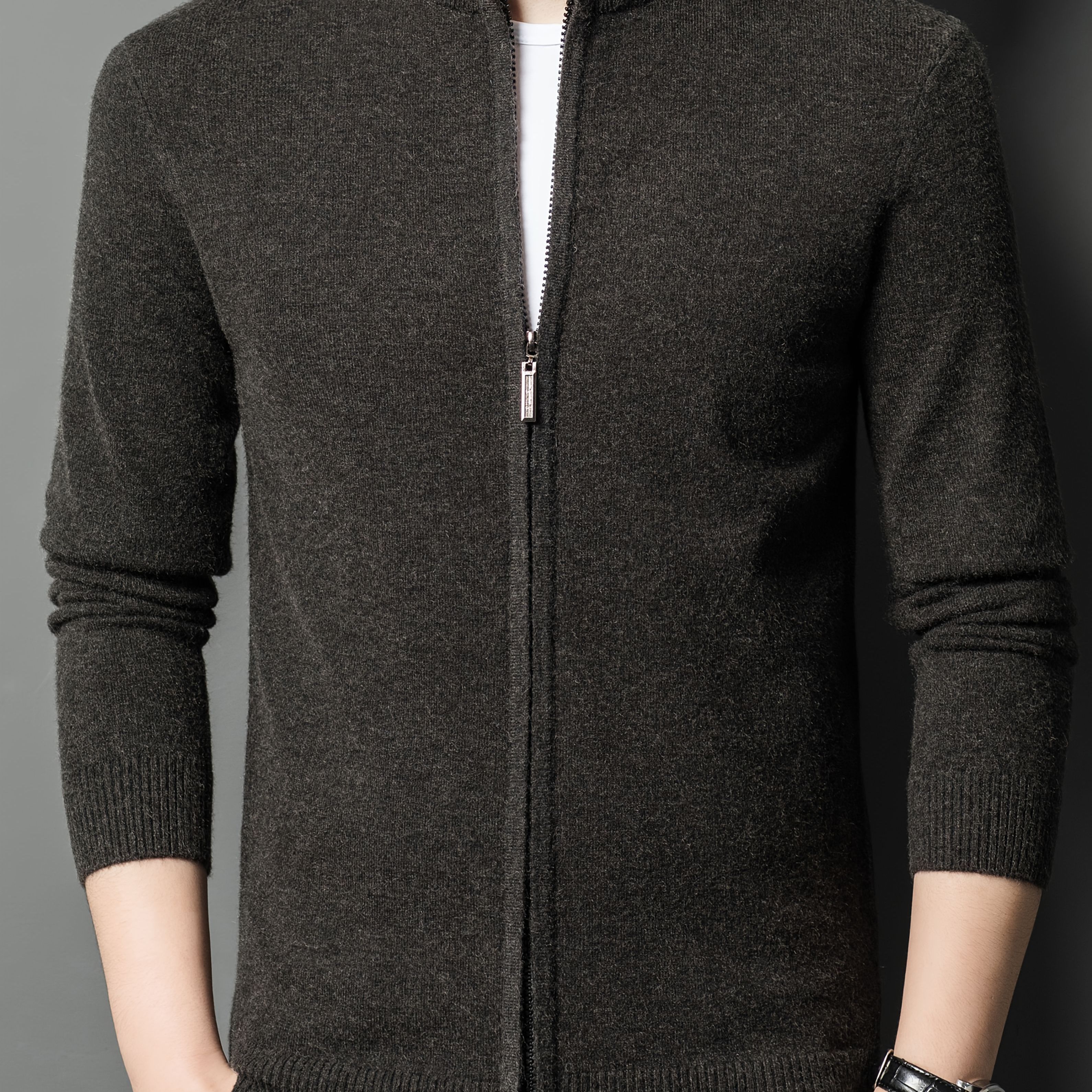 TEMU Men's Autumn/winter Thickened Warm Knitted Cardigan, Sweater Coat, High-stretch And Skin-friendly, Zipper Front