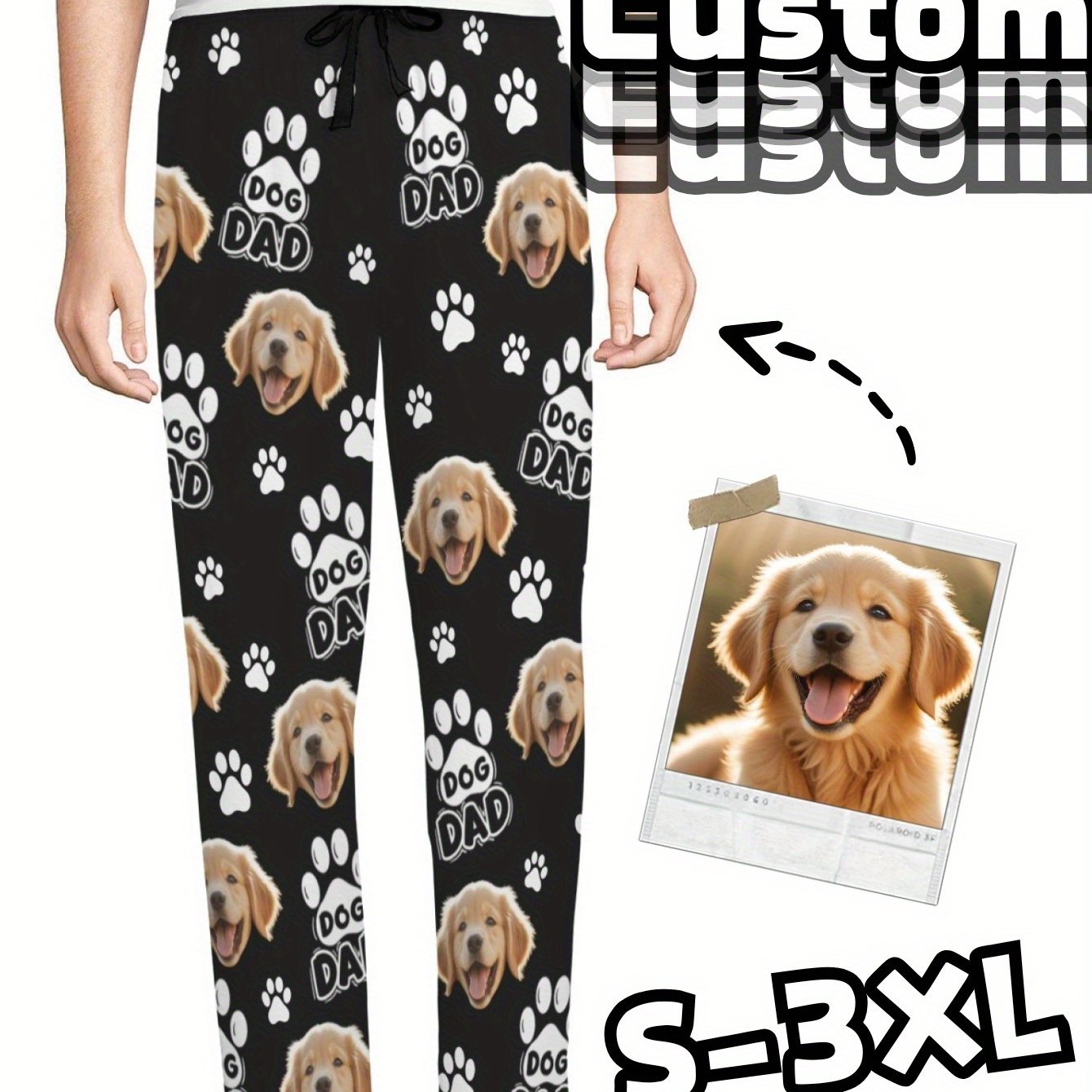 TEMU Custom Men's Pants With Personalized Face Photo, Fashionable And Casual Drawstring Trousers, Suitable For Home, Sports, And Daily Wear. A