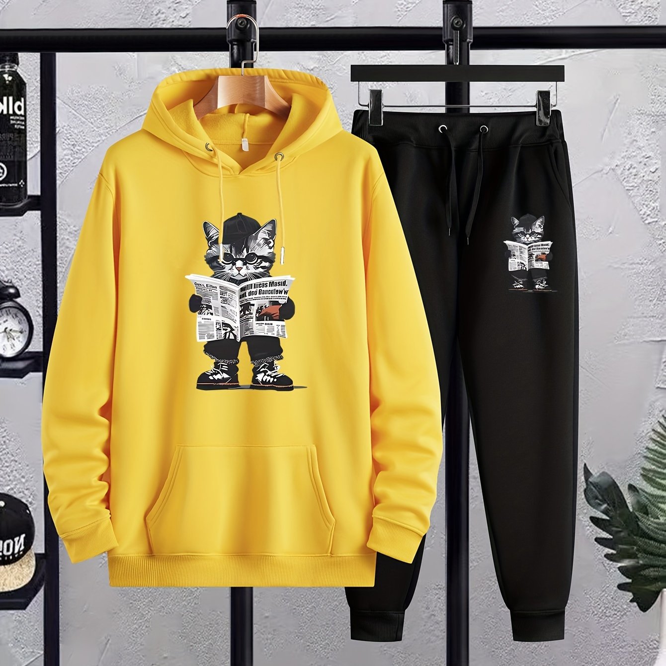 TEMU New Autumn And Winter Men's Oversized Hoodie And Pants Set For Teenagers, Thickened Sweatshirt, Plus Size