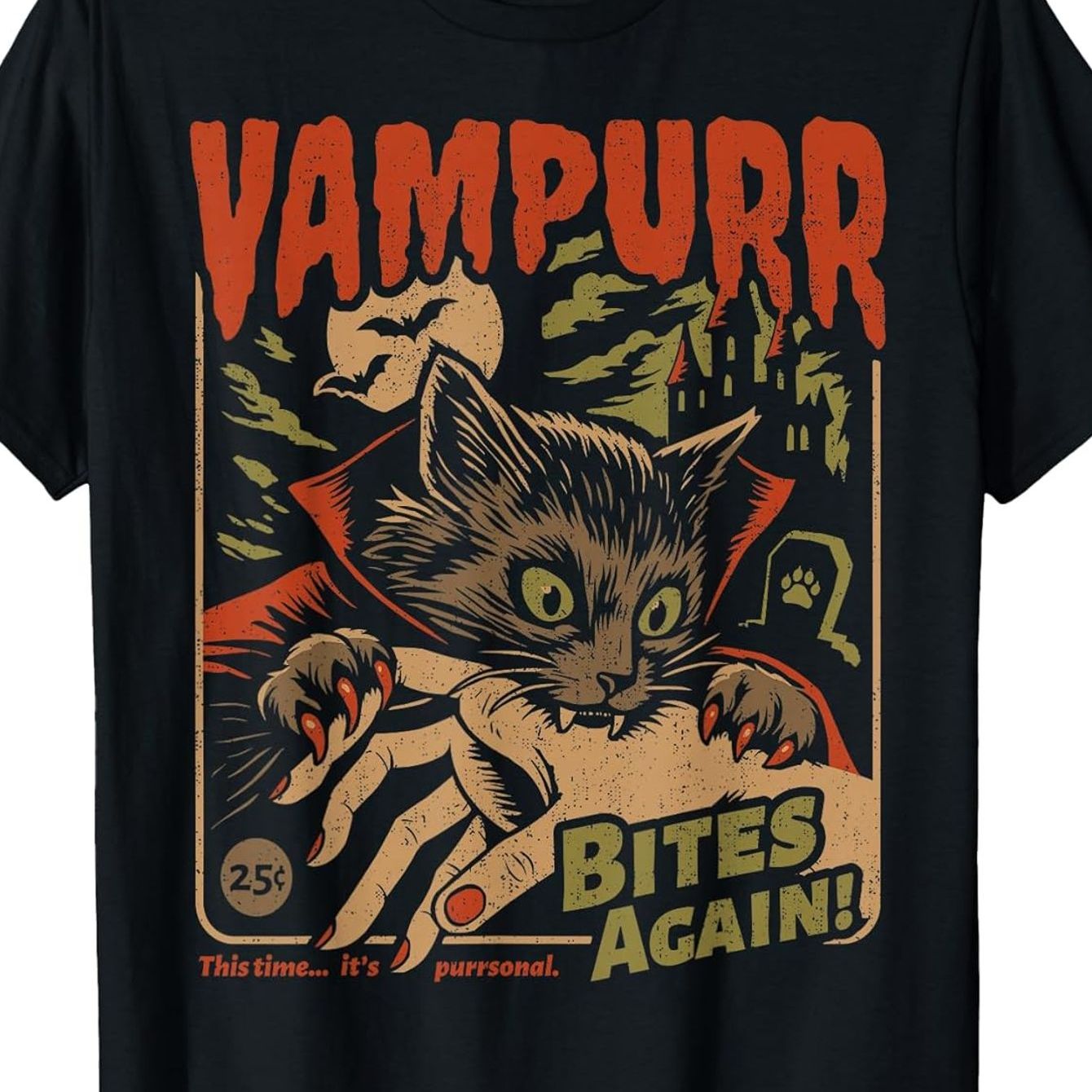 TEMU Again! Funny Cat Halloween Vintage Graphic T-shirt, Stylish And Comfortable Travel Clothing For Fashion Enthusiasts, Ideal For Summer, Spring,