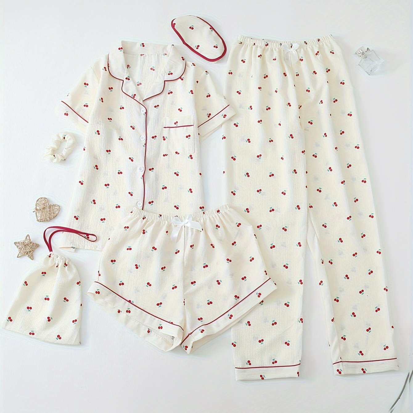 6pcs Set Of Cherry Print Women's Pajamas