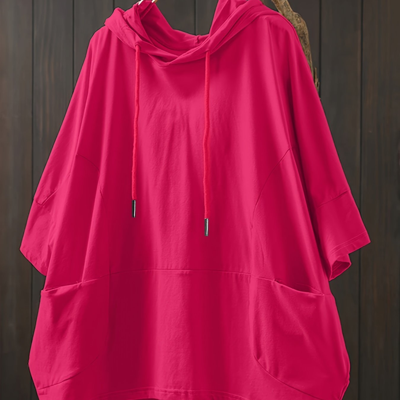 Plus Size, 2026 Plus Size Women's Summer Casual Vacation Solid Color Hooded Short Sleeve Shirt