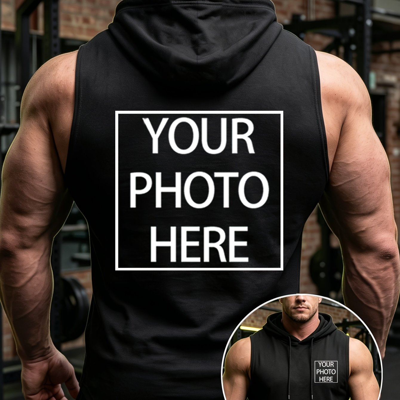 TEMU Custom Men's Sleeveless Hooded Tank Top, Comfortable Regular Fit, Texture For Daily Casual Wear, Durable Casual Apparel With