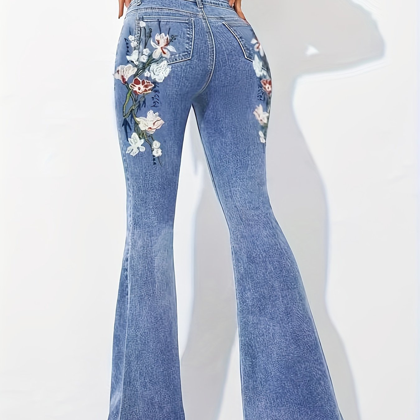Sunflower Embroidered Decor Flare Jeans Slim Fit High - Temu