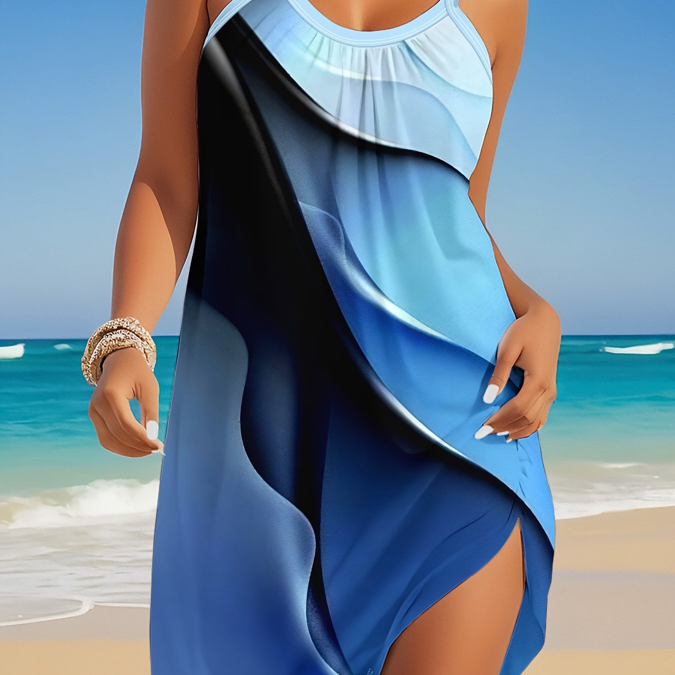 Summer European And American Casual Printed Sleeveless Tank Dress