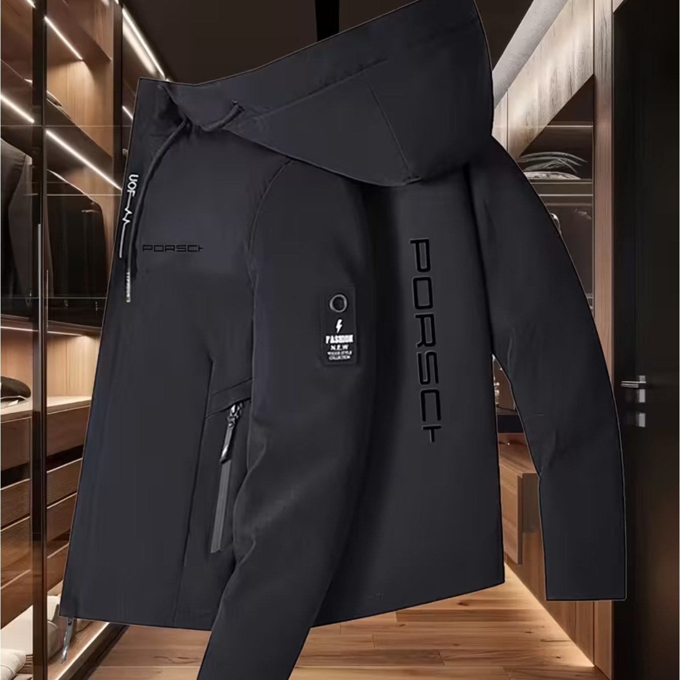 TEMU Men's Black Casual Sport Outdoor Jacket, Featuring A 
