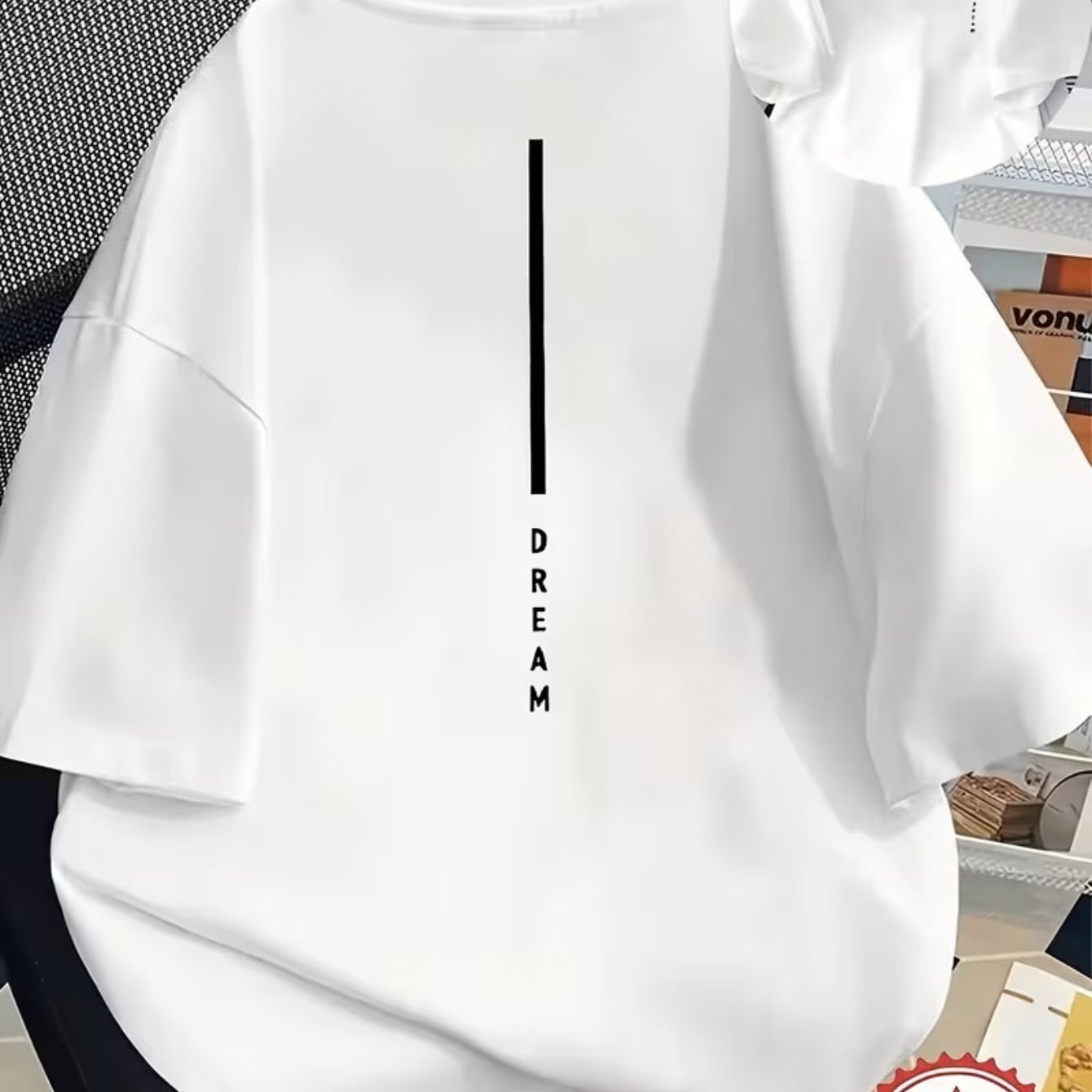 Image of Th459 New Women's T-shirt, Dream Letter Design Front And Back Yoke Print, Fashionable Casual Printed T-shirt, 100% Round Neck Short Sleeve, Sweat-absorbing And Breathable, Casual Comfortable Wear