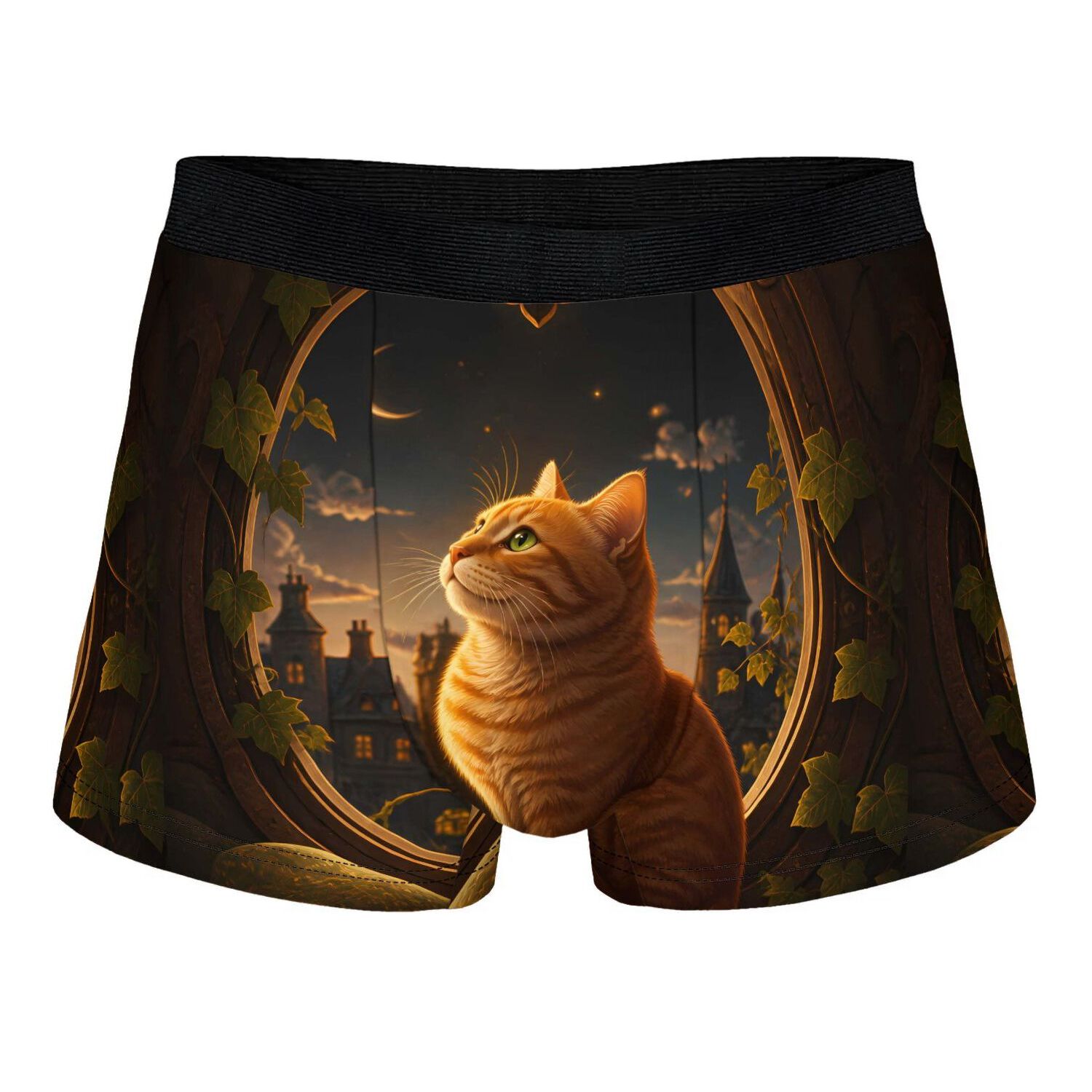 TEMU Boxer Underwear Orange Night Pattern Design Novelty Lover Gift For Men Comfortable Breathable And Soft 2d Print Design
