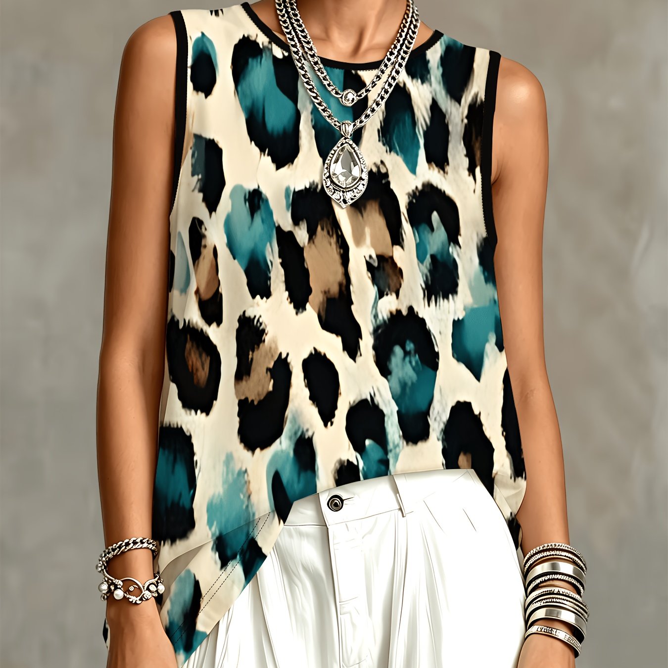 TEMU Women's Leopard Print Sleeveless Top, Summer Top With