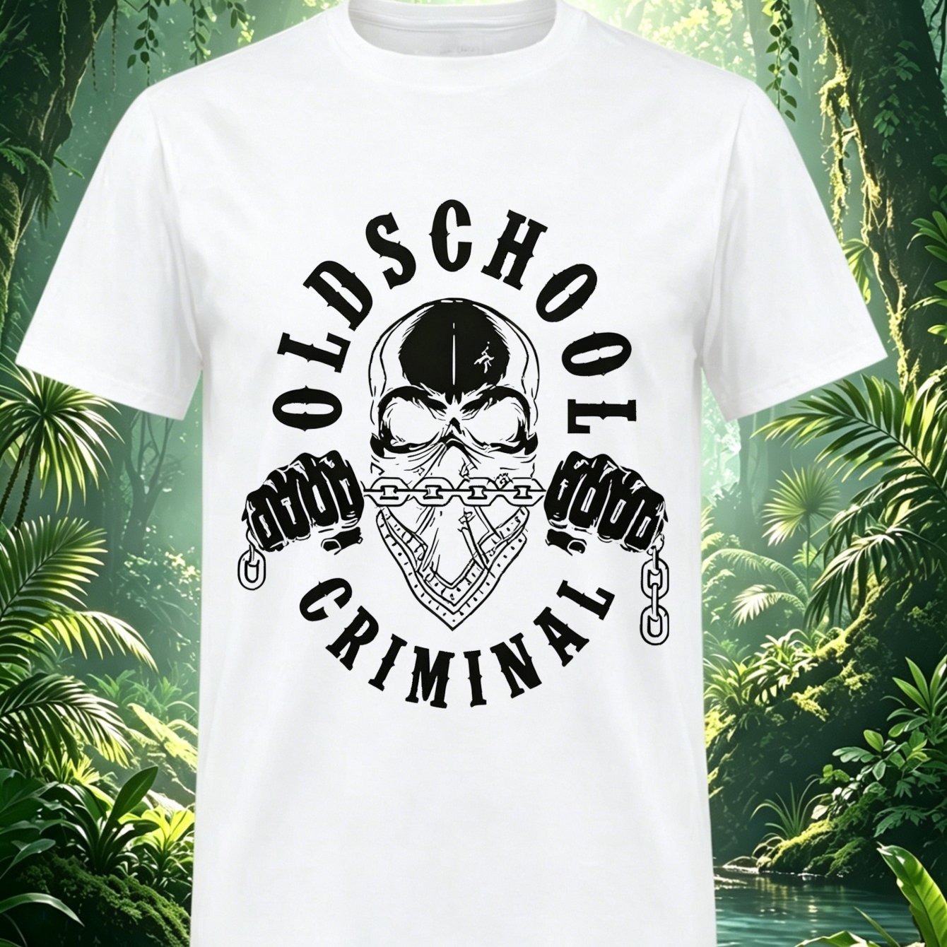 Image of Old School T Shirt Black Skull Bandana Print For Streetwear And Casual Wear