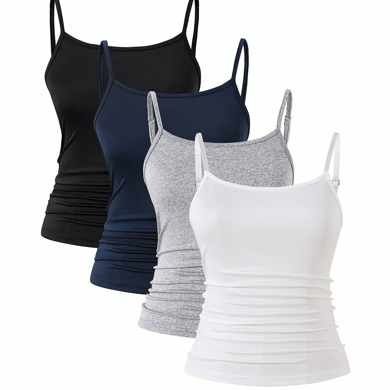 Image of 4pcs Set Girls' Youth Sports Tank Tops, Casual Camisole Tops, Trendy Solid -shoulder Design, /summer Fashion For Girls, Outdoor Sports Wear, , -end Feel, Holiday Gift, For Teenager