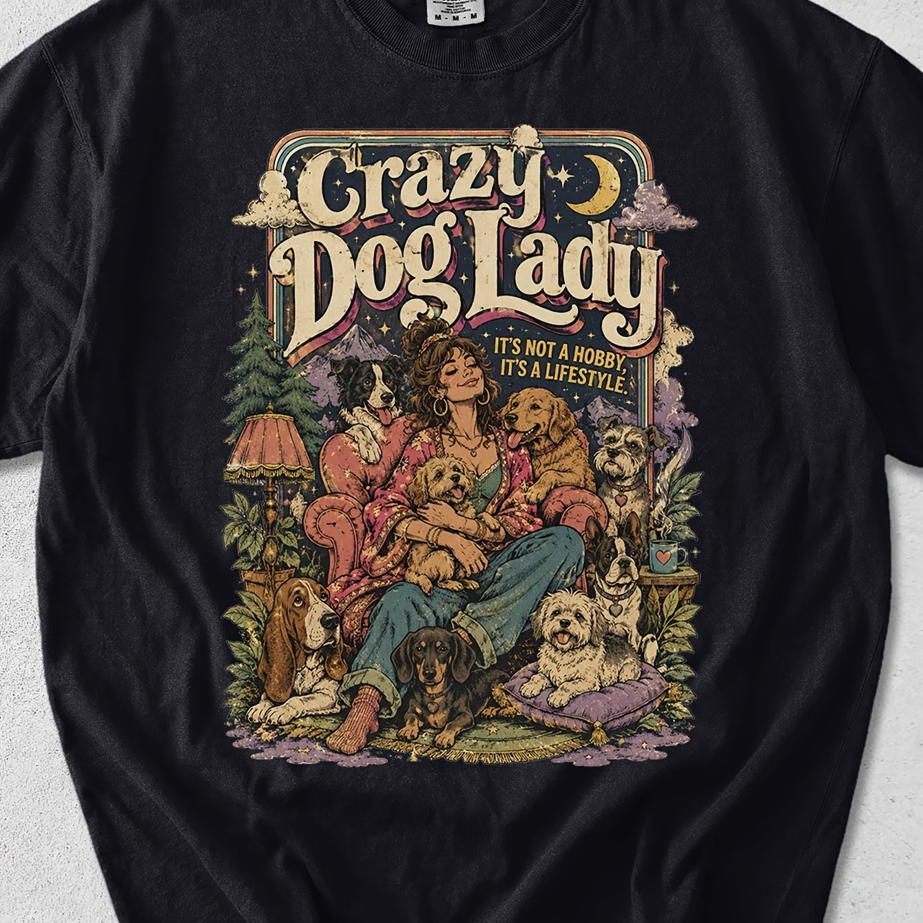 Image of Lady Retro Graphic Parent Humor Casual Party Gift For Dog Enthusiasts Men Crew Neck Short Sleeve 180g T-shirt Suitable For Sizes S To 3xl