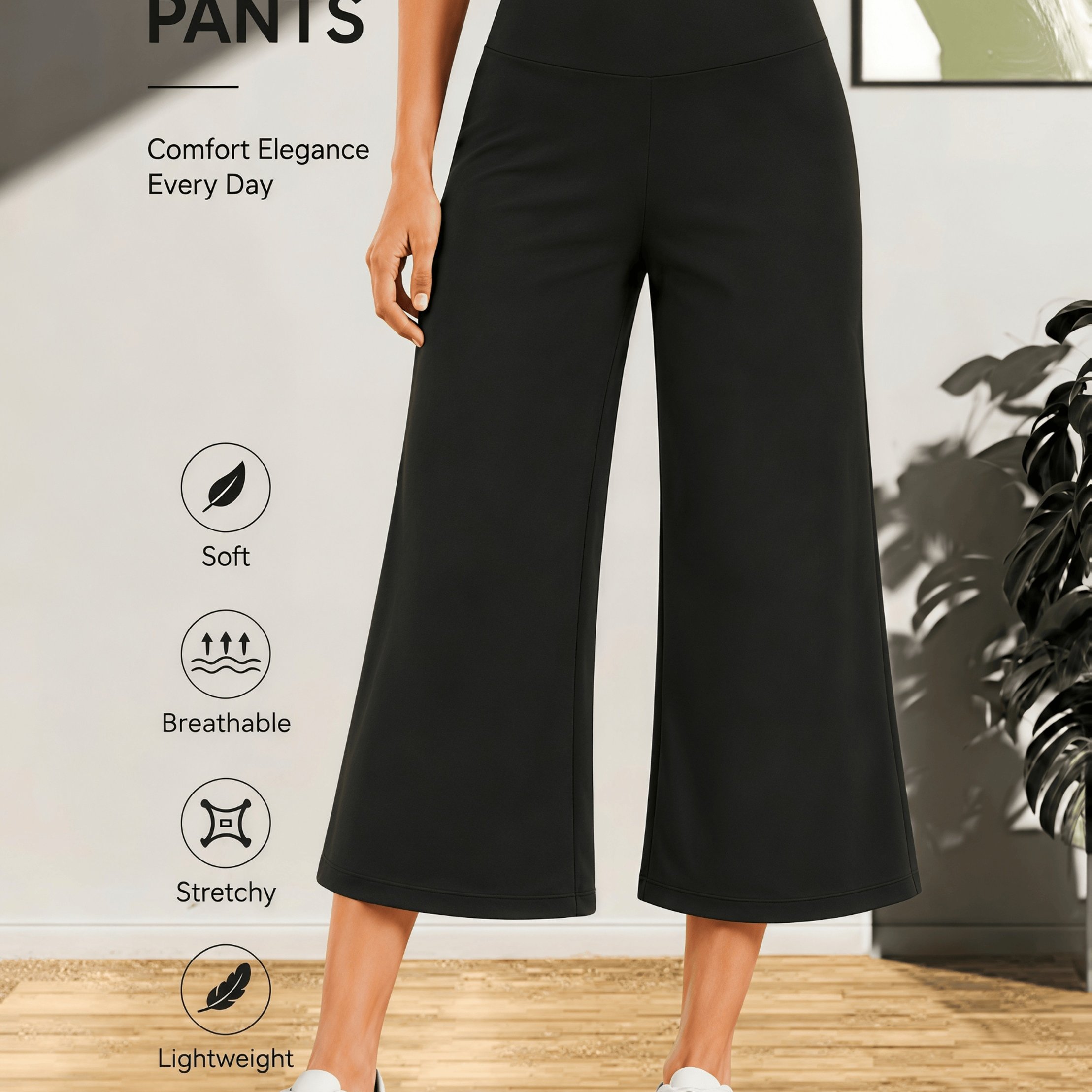 TEMU Women's Flare Ankle Pants, Casual Party Versatile Style Daily Breathable Casual Trousers Spring Summer Fashion Flare Ankle Pants, Drape Wide Leg